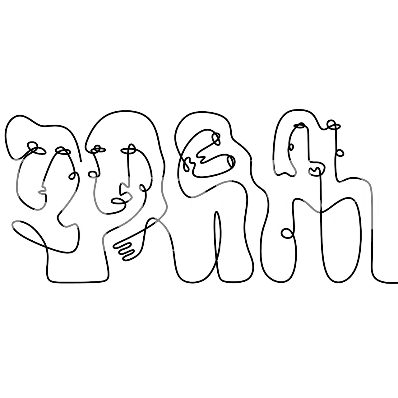 Line art faces in black design on white background wallpaper