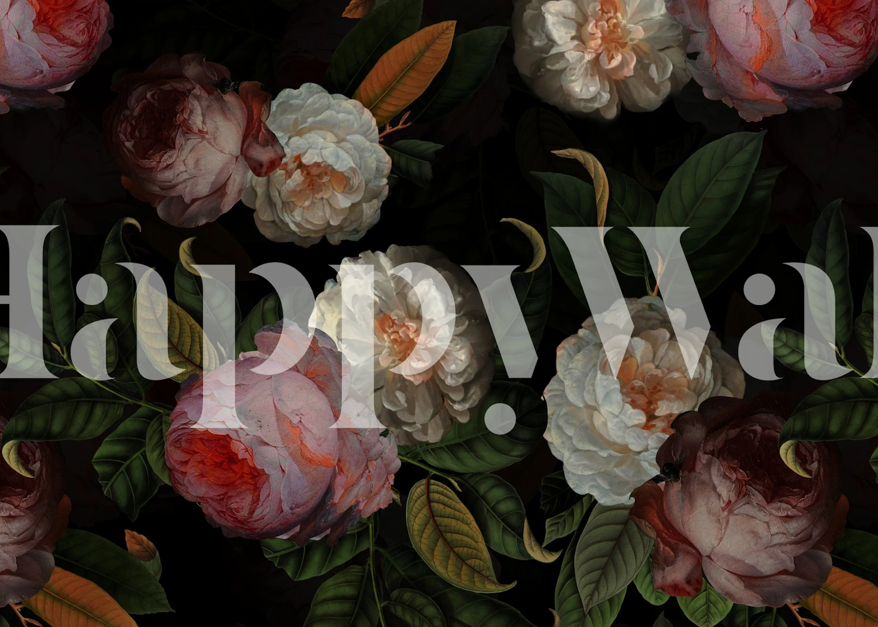 Klasyczna fototapeta z motywem kwiatowym w stylu barokowym z ciemnym tłem i szczegółowymi różami