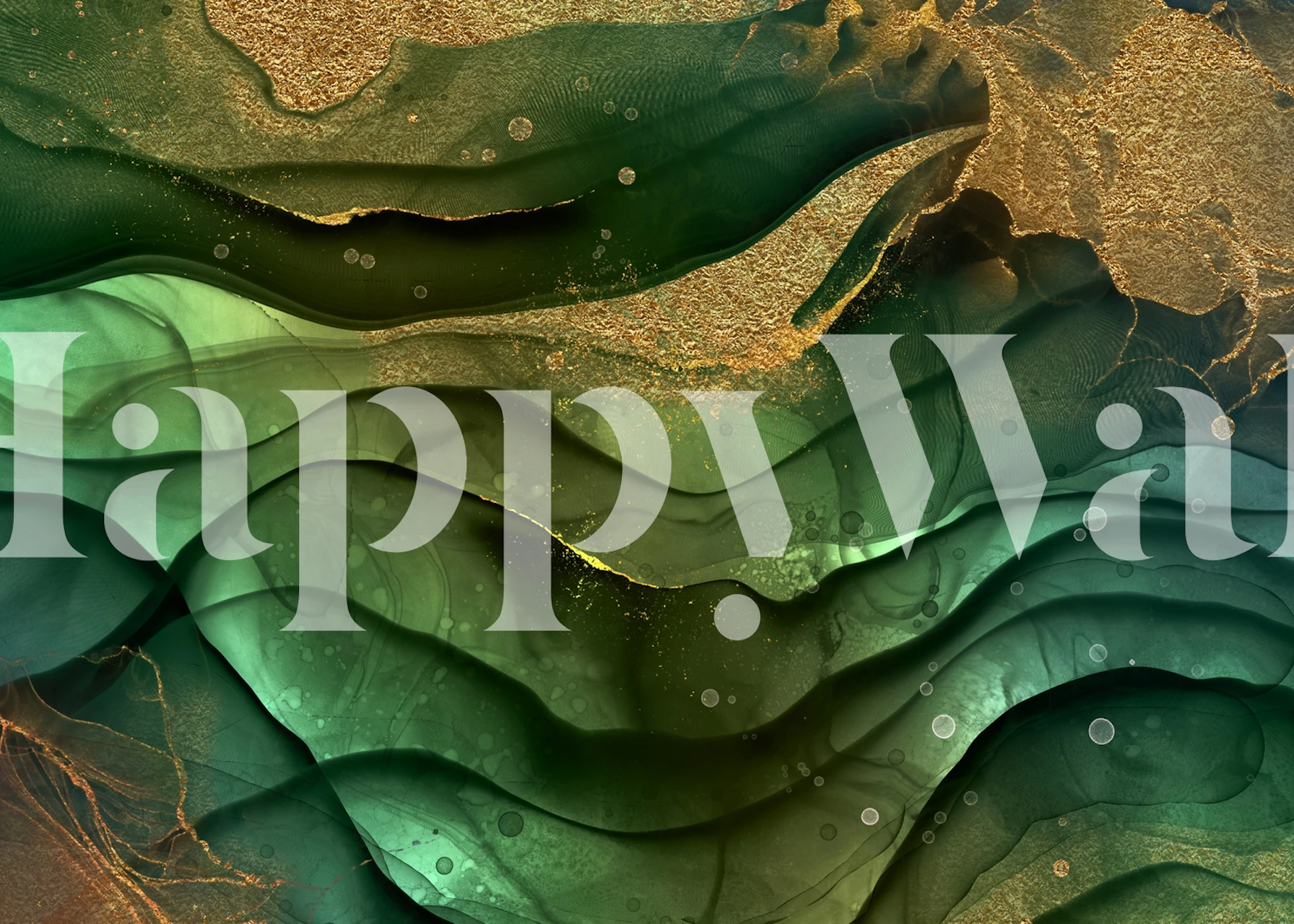 Abstract deep green waves with gold accents wallpaper