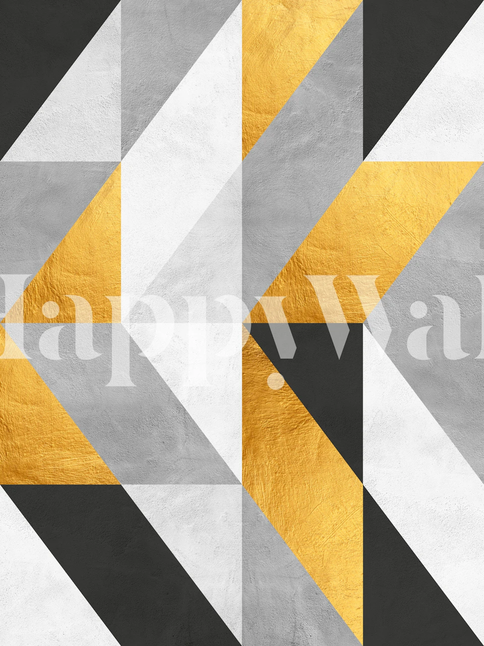Gold and gray geometrisk tapetdesign i et rum