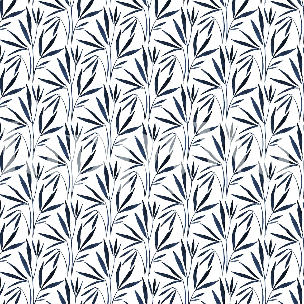 White wallpaper with navy blue bamboo plant pattern in an abstract style