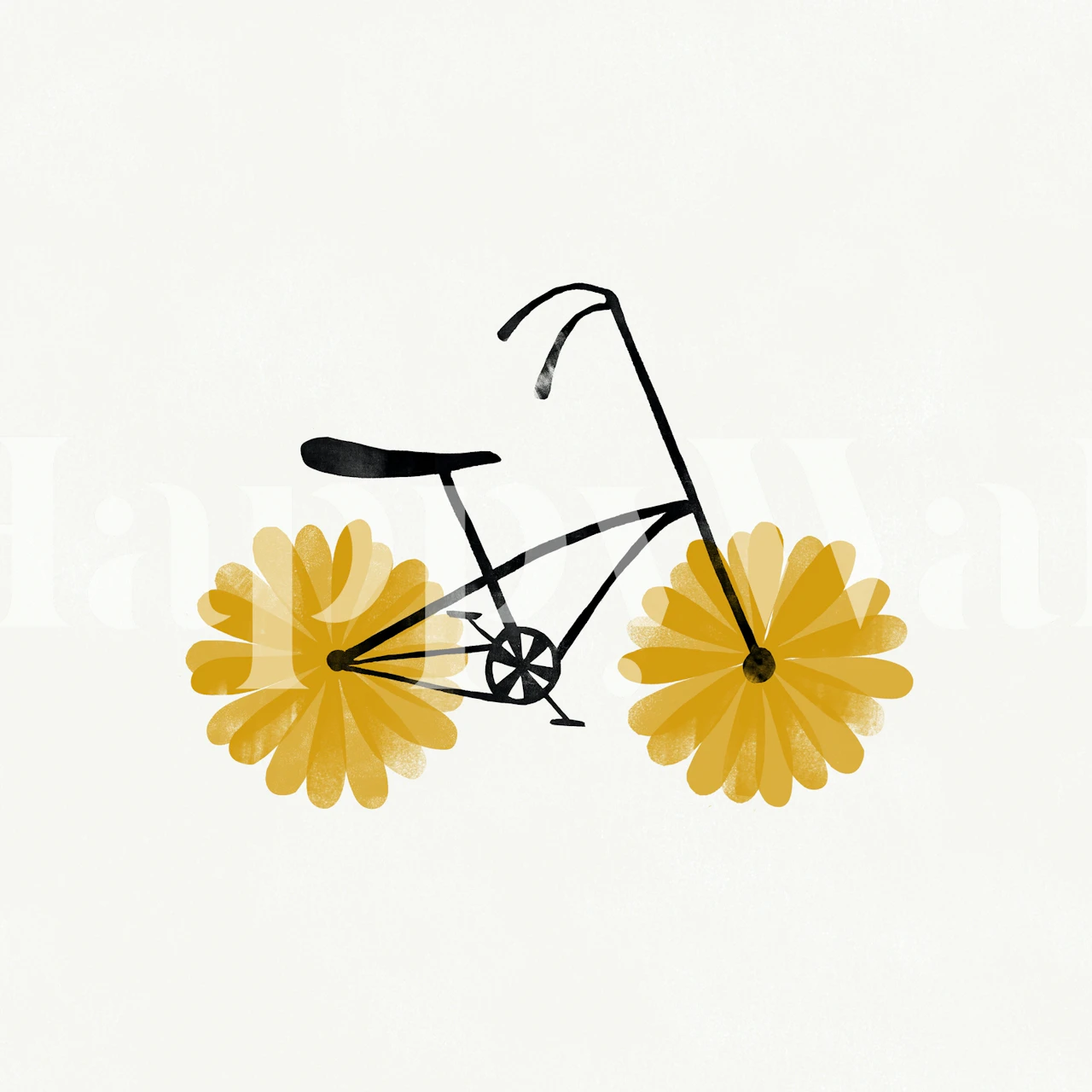 Yellow floral bicycle illustration on white background wallpaper