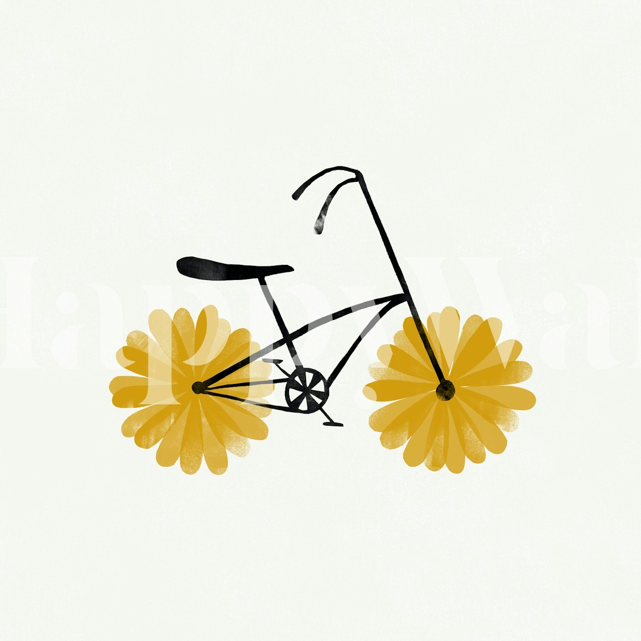 Yellow floral bicycle illustration on white background wallpaper