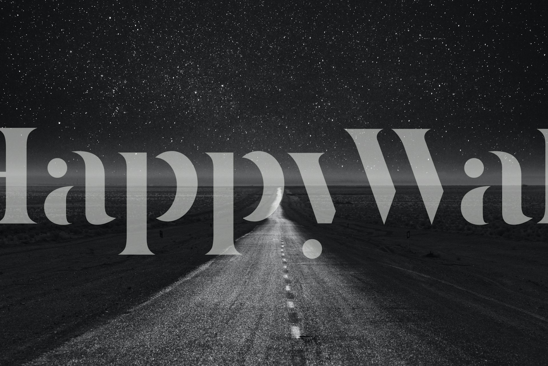 Black and white starry night scene wallpaper featuring a long road and twinkling stars.