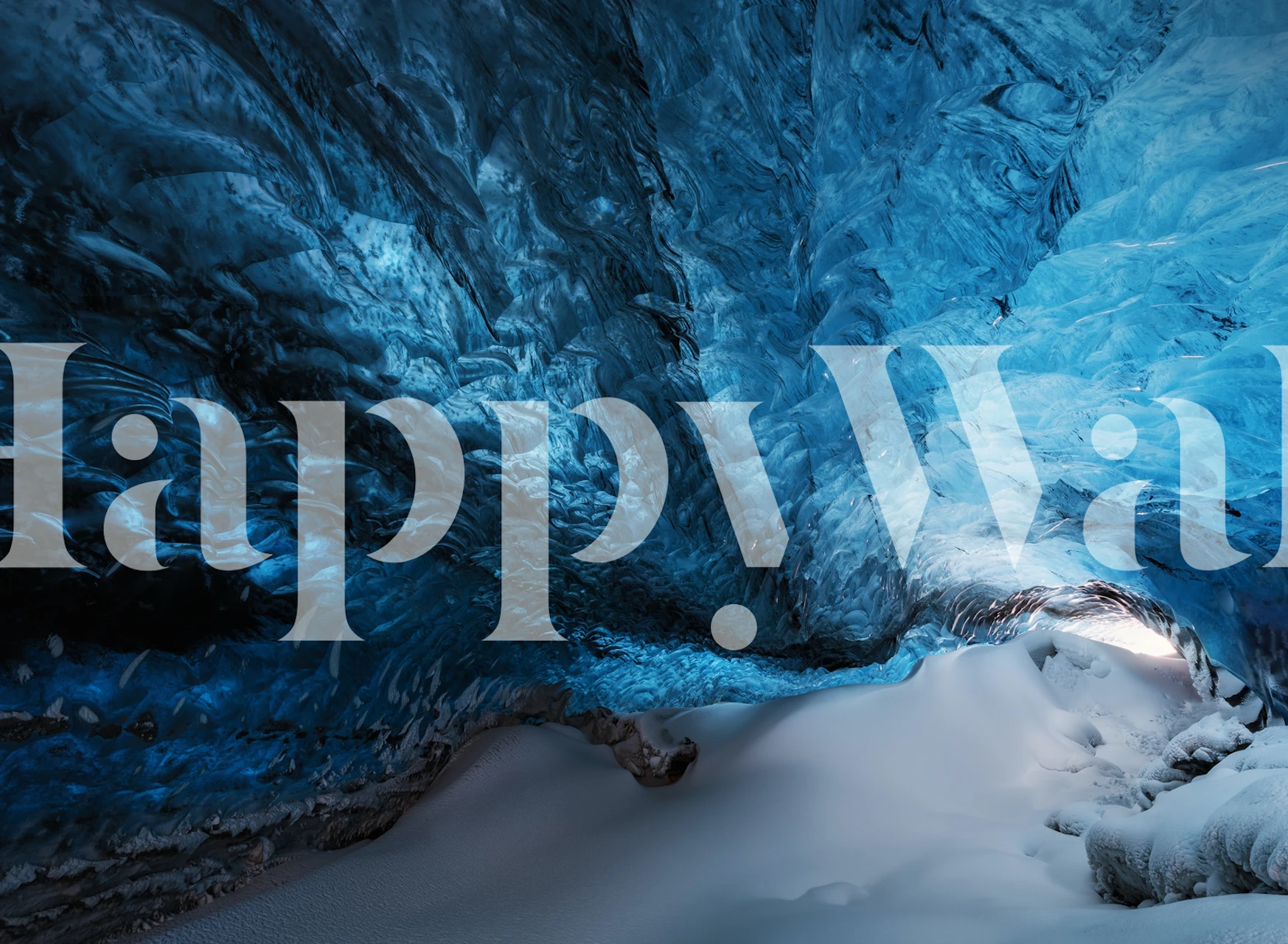 Blue cavern-like wallpaper in room display