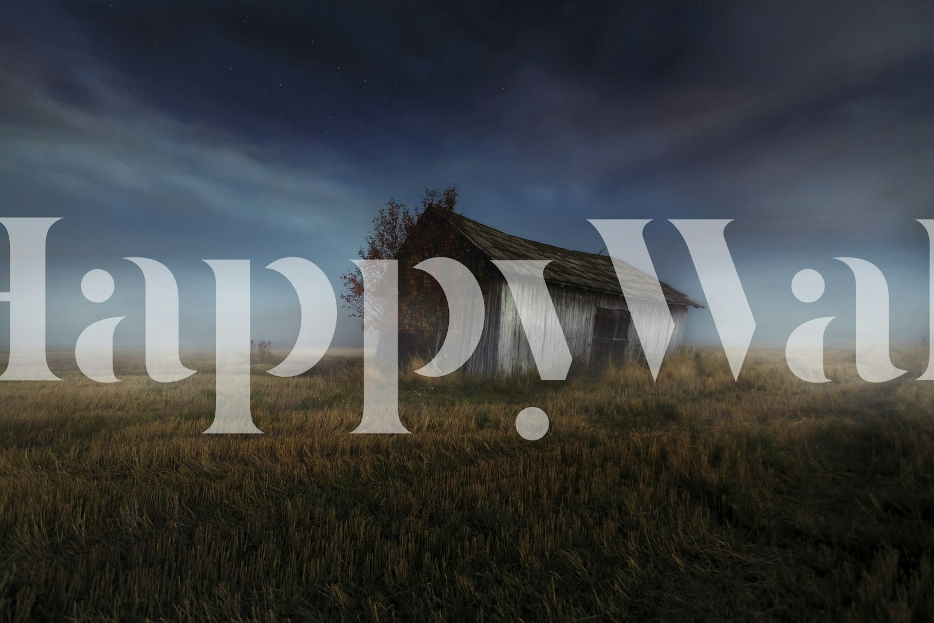 Starry night sky with a rustic house silhouette wallpaper