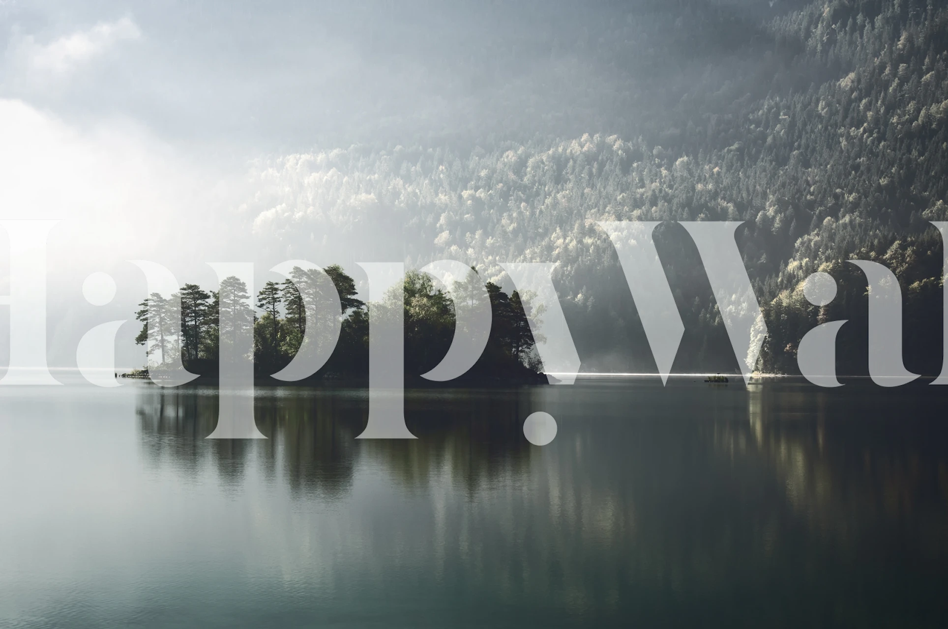 Mountain reflection in tranquil water, soft gray tones wallpaper