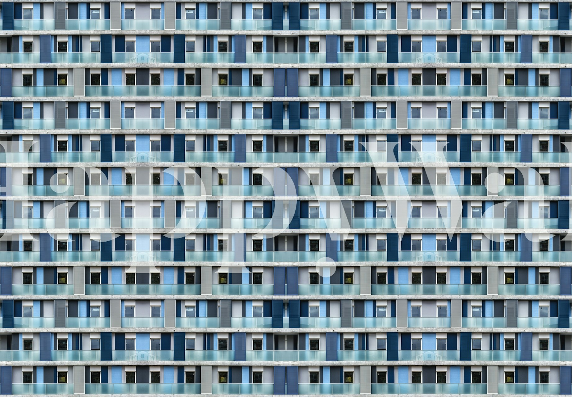 Wall mural of a geometric pattern resembling a building with windows and construction elements