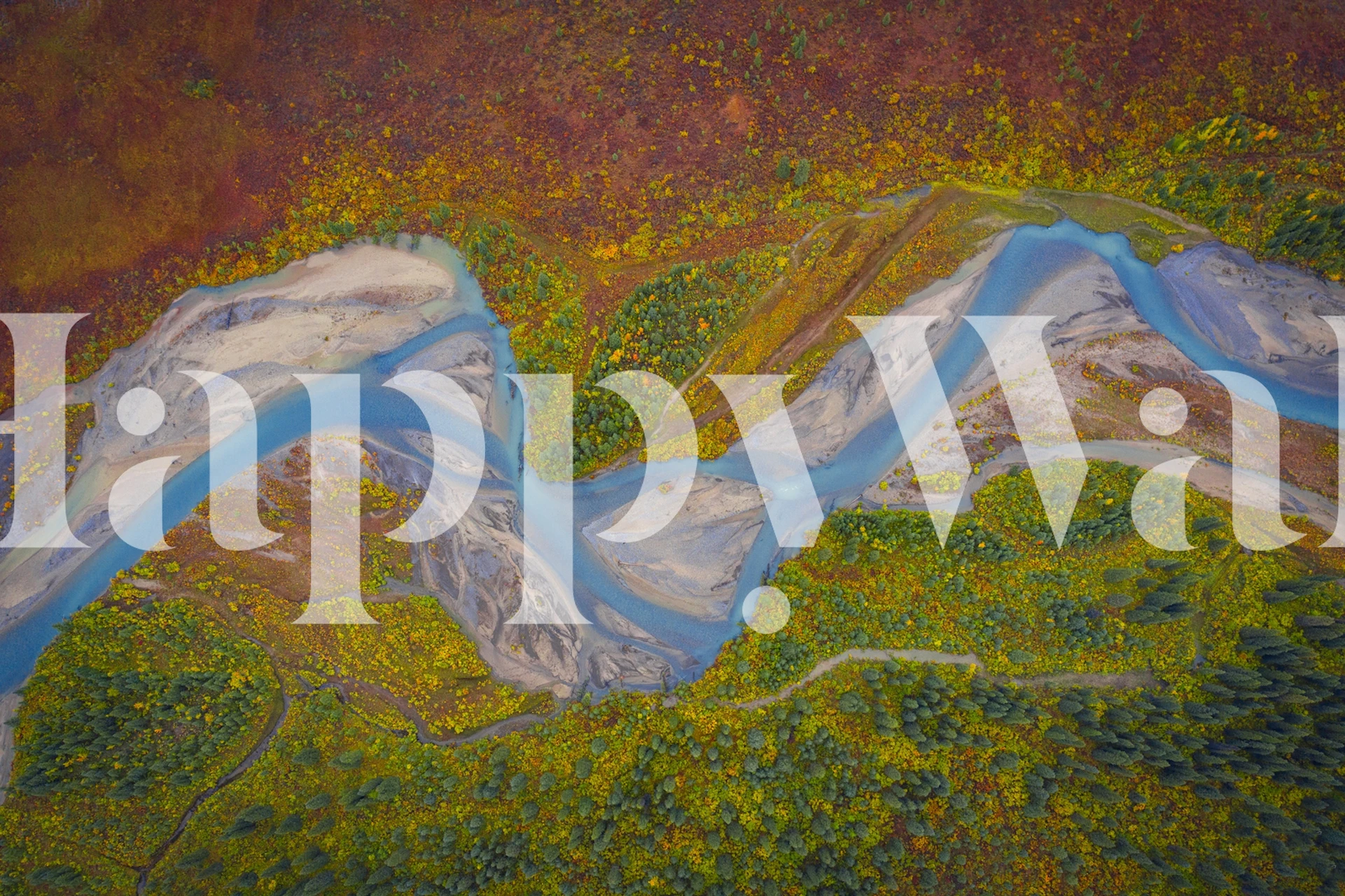 Matanuska River wall mural with scenic Alaskan landscape, featuring a winding river and colorful meadows