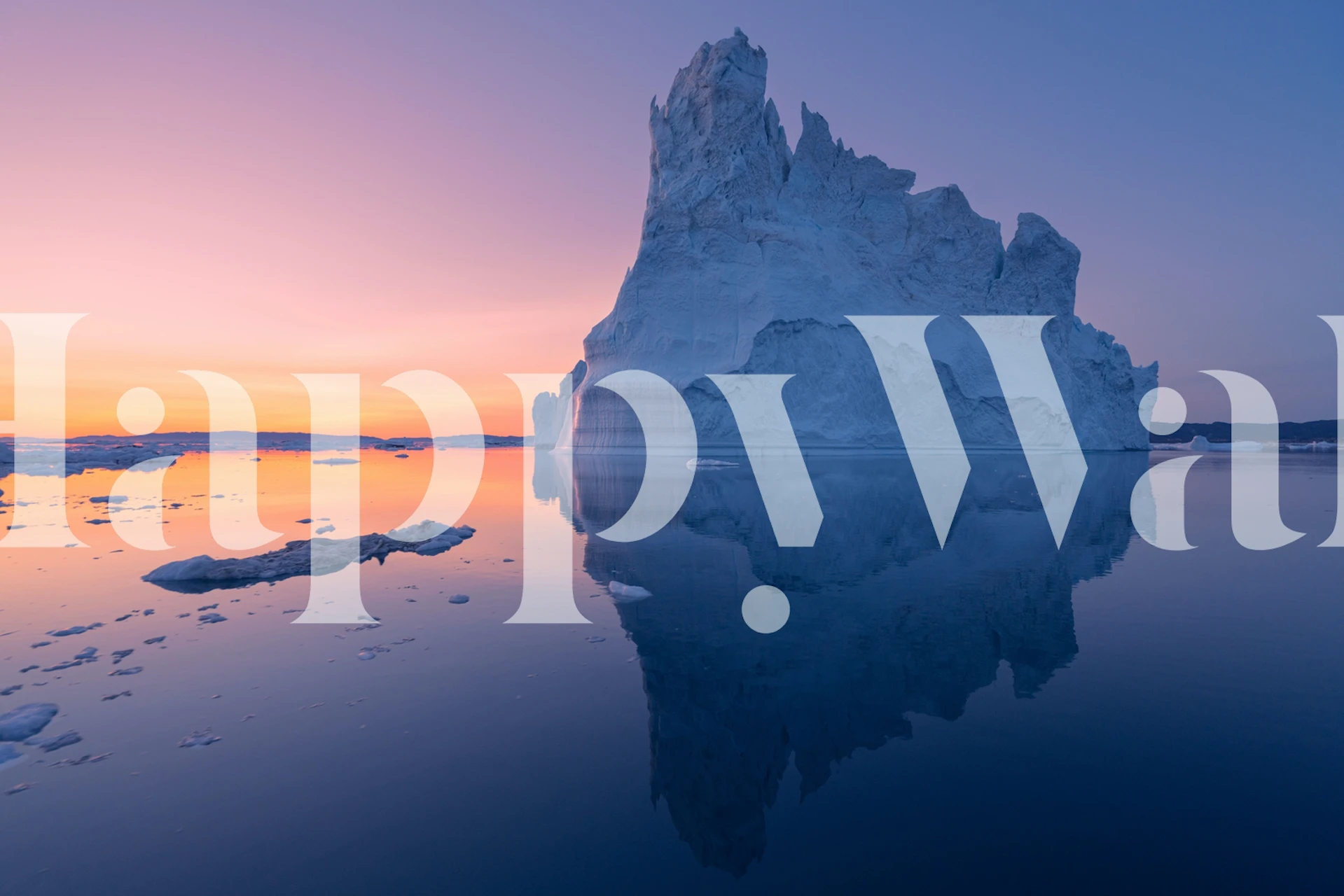 Abstract iceberg silhouette at sunset with pink and blue colors wallpaper