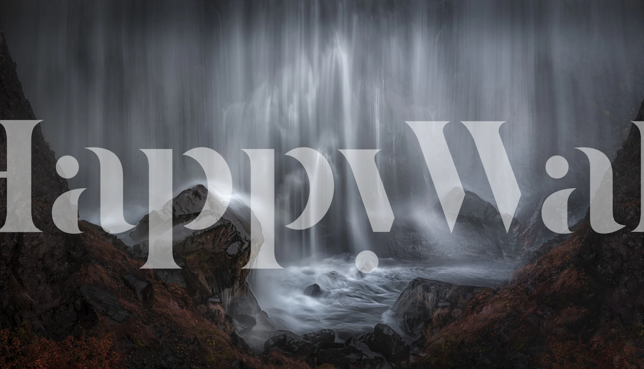 Cascading waterfall wall mural in room setting