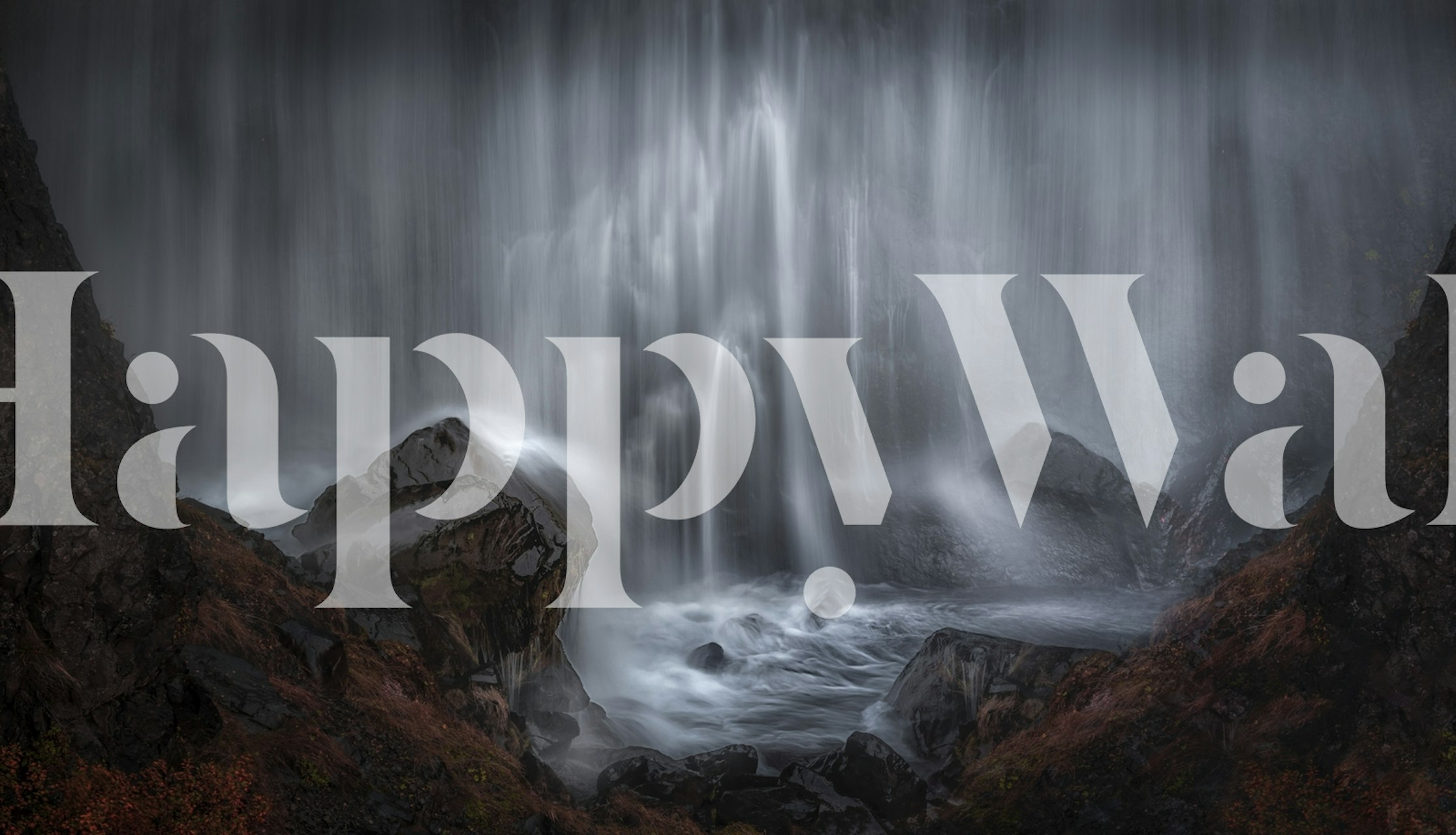 Cascading waterfall wall mural in room setting