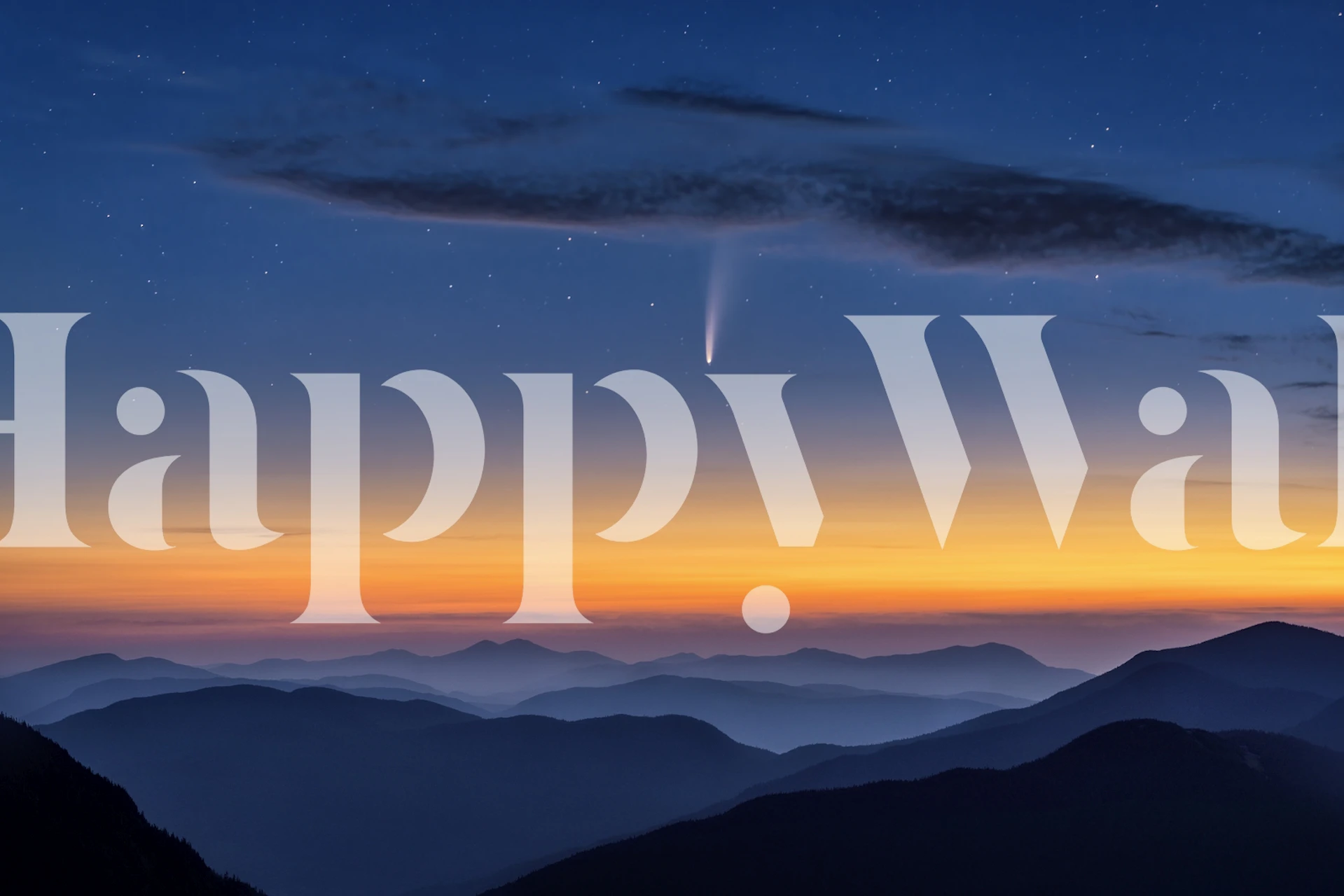 Comet over layers of blue and purple mountains at twilight wallpaper