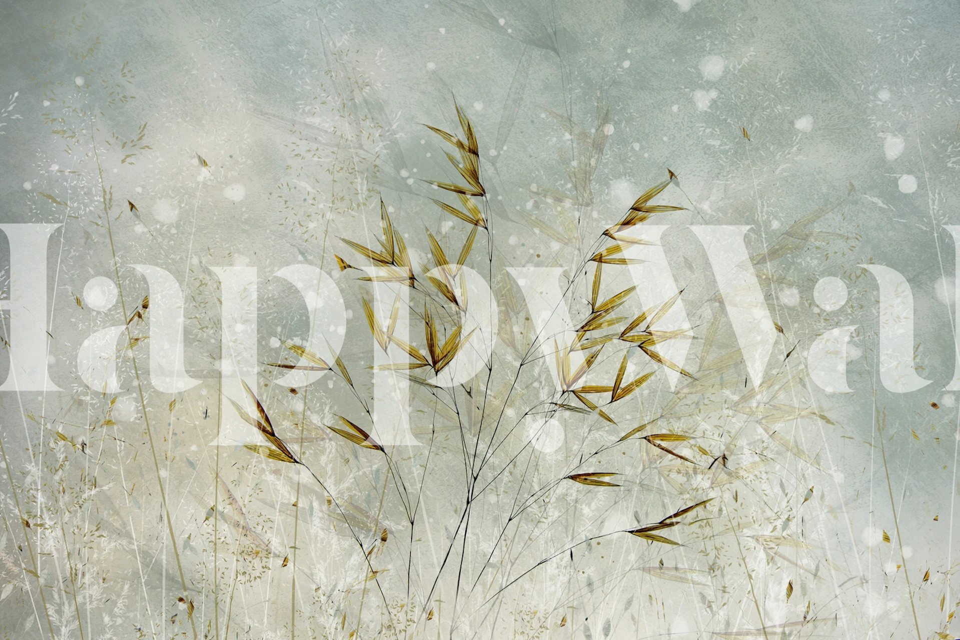 Soft green botanical leaf wallpaper with muted gray background