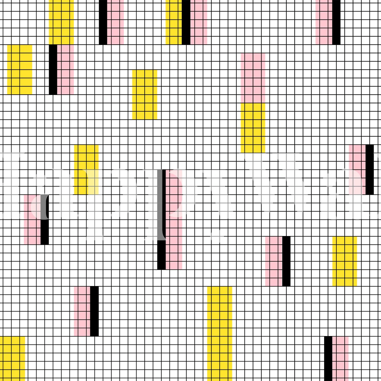 Colorful geometric shapes in pink, yellow, and black wallpaper