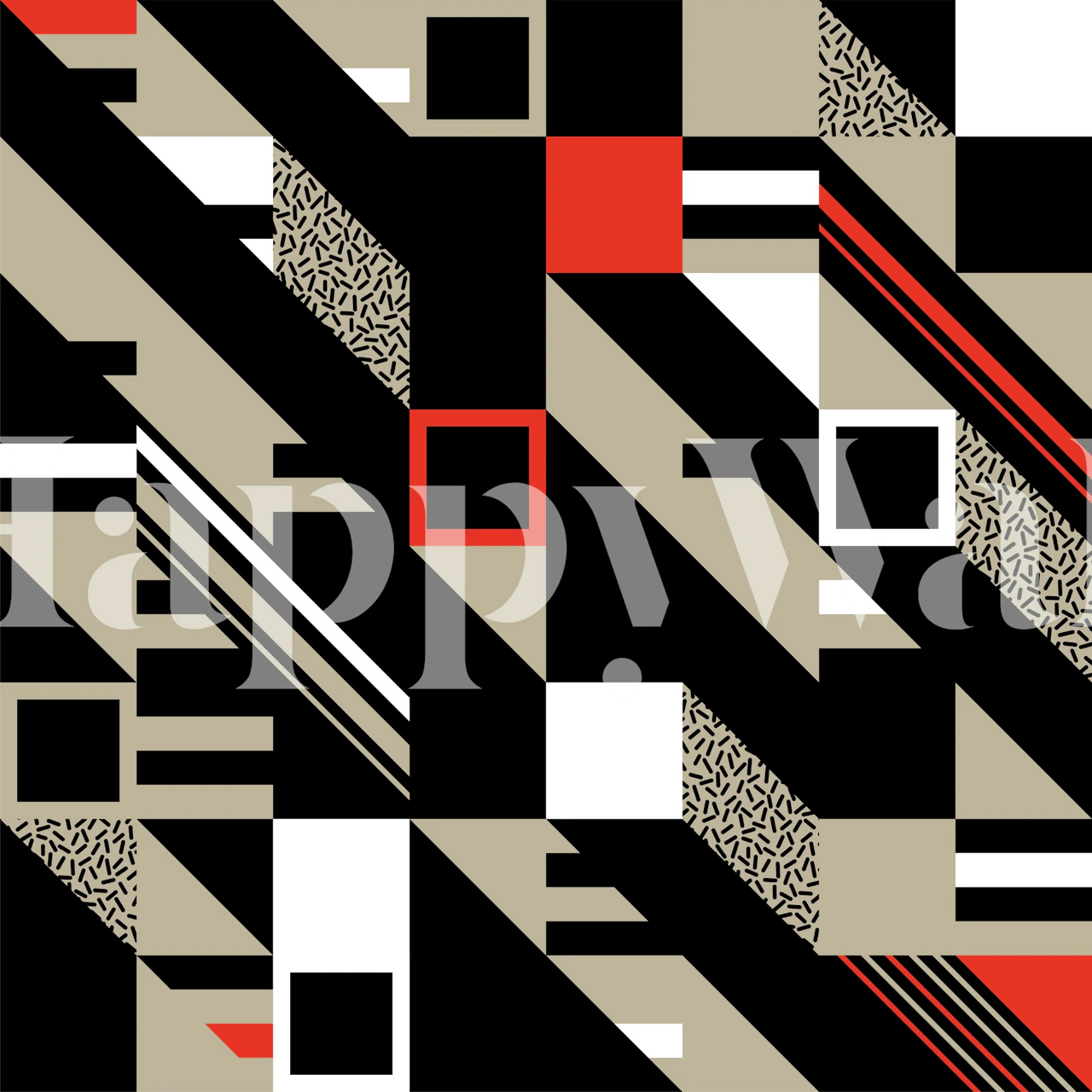 Abstrakt geometrisk mønster veggmaleri i svart, hvitt og rødt