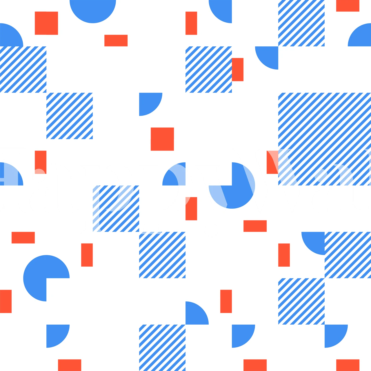 Geometrische Formen in Blau, Rot auf weißem Hintergrund - Tapete