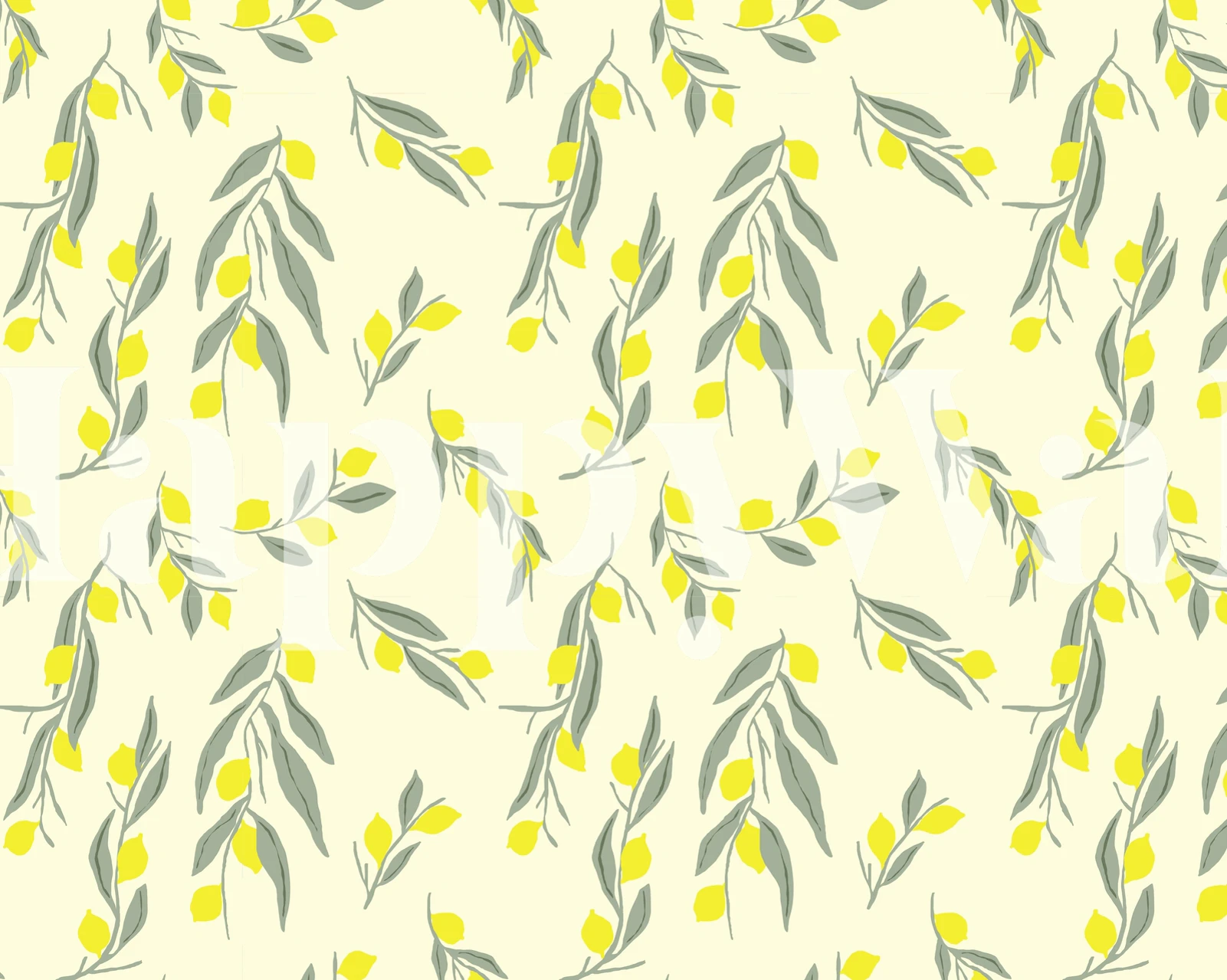 Yellow lemons with green leaves pattern wallpaper