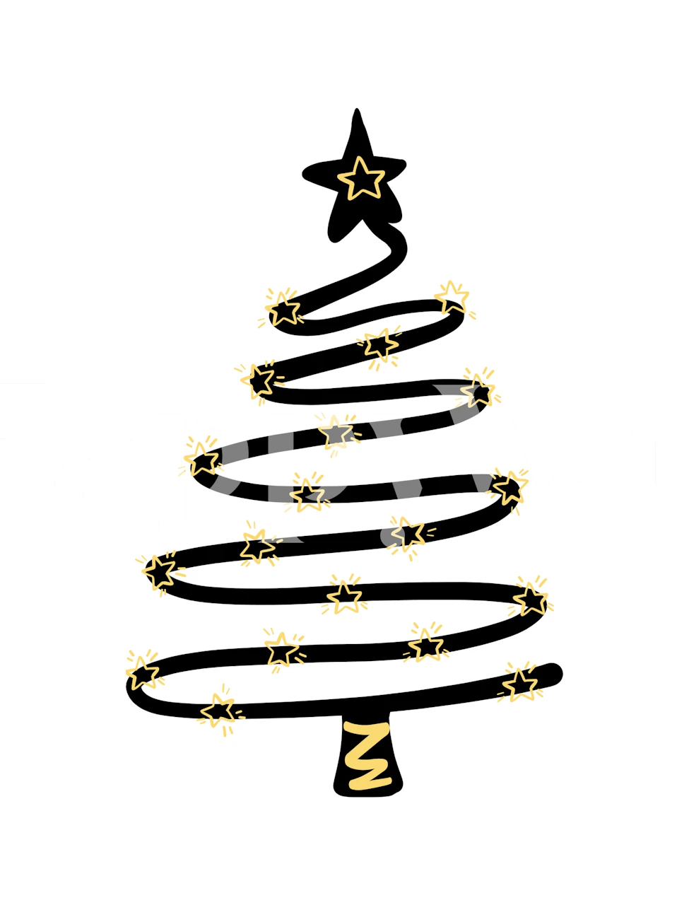Minimalist abstract Christmas tree wall mural with golden accents and a star topper
