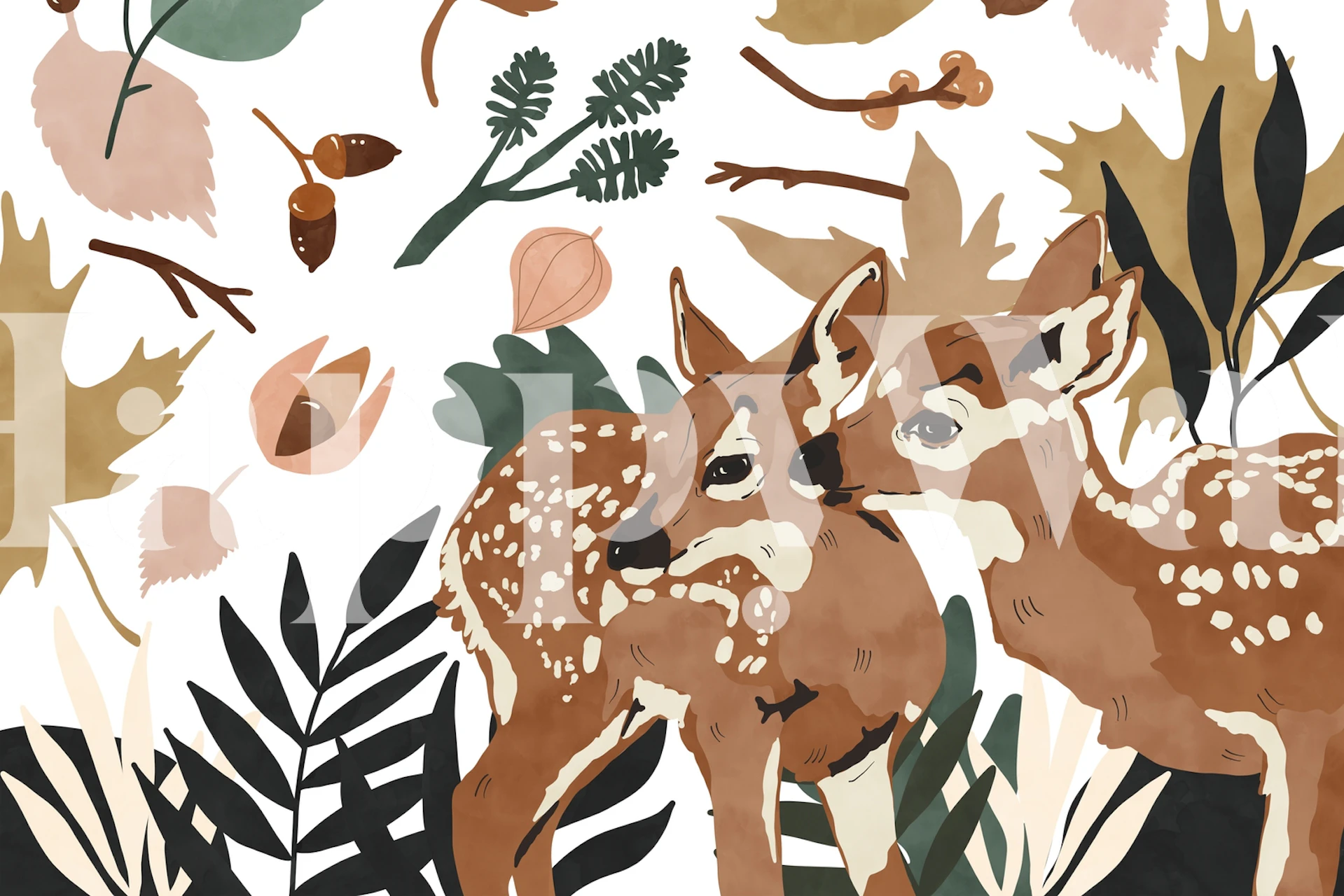 Wallpaper design featuring deer cubs in nature