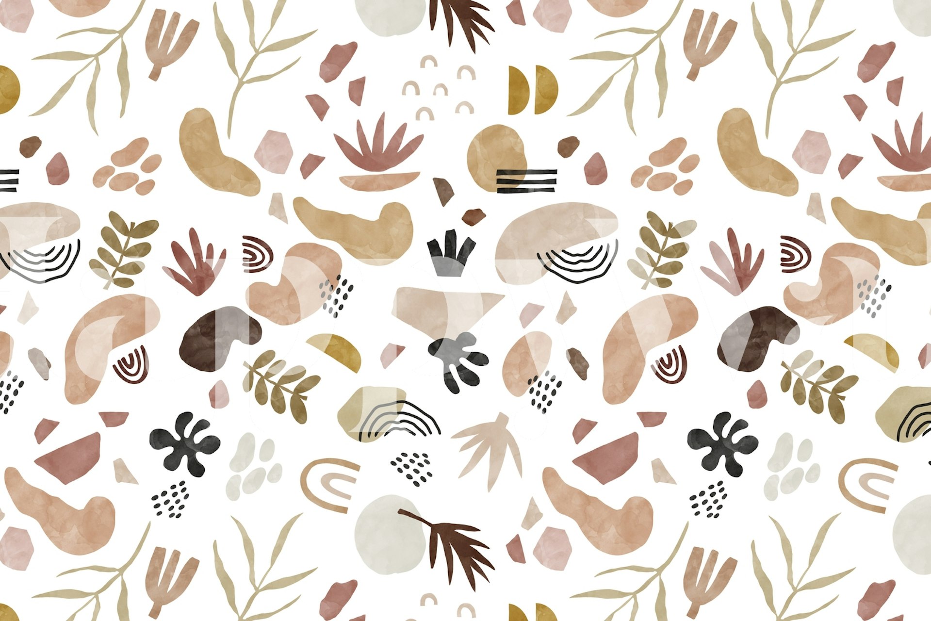 Colorful abstract shapes and plants in earthy tones wallpaper