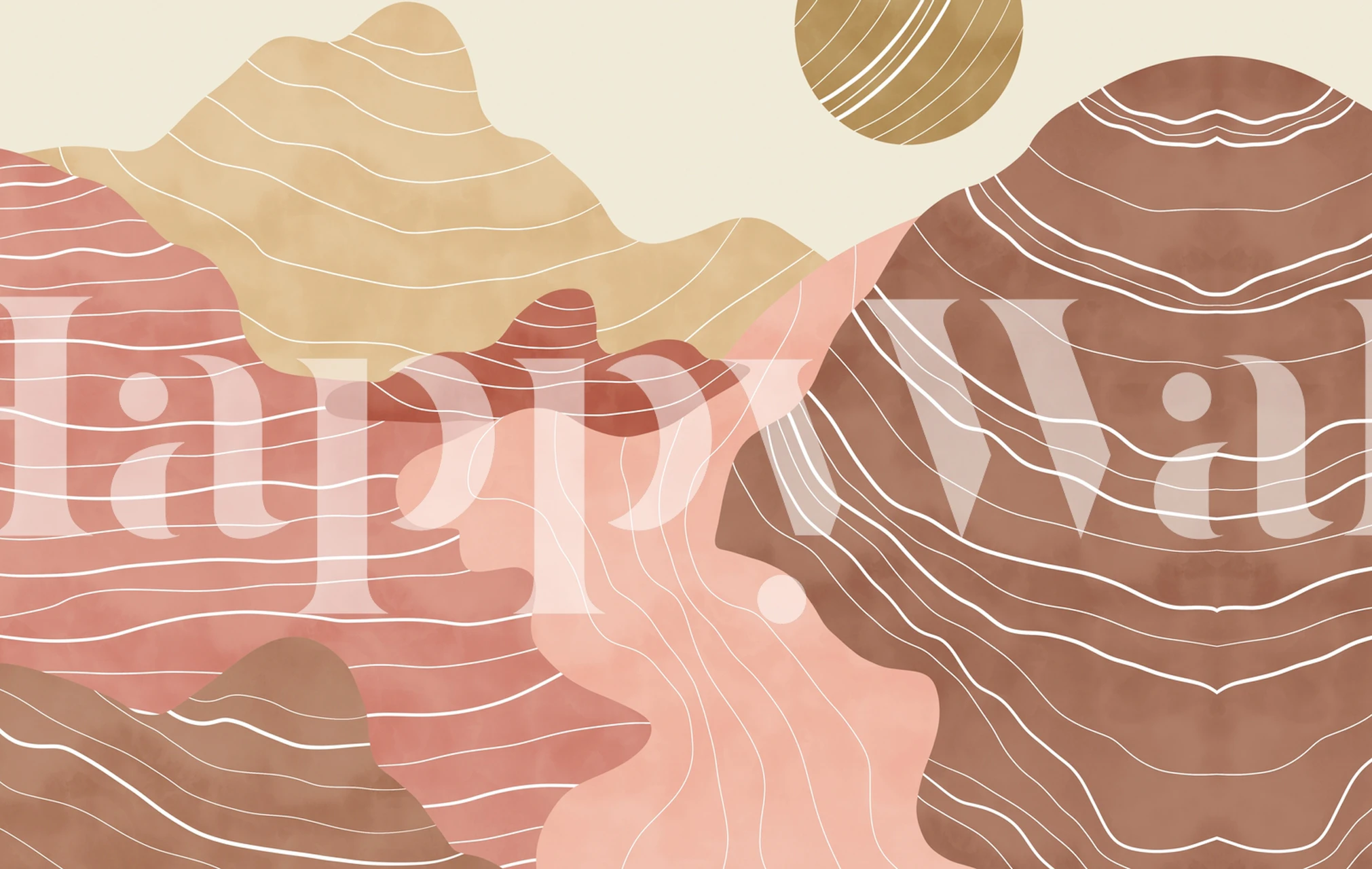 Abstract pink and brown dunes with white lines wallpaper