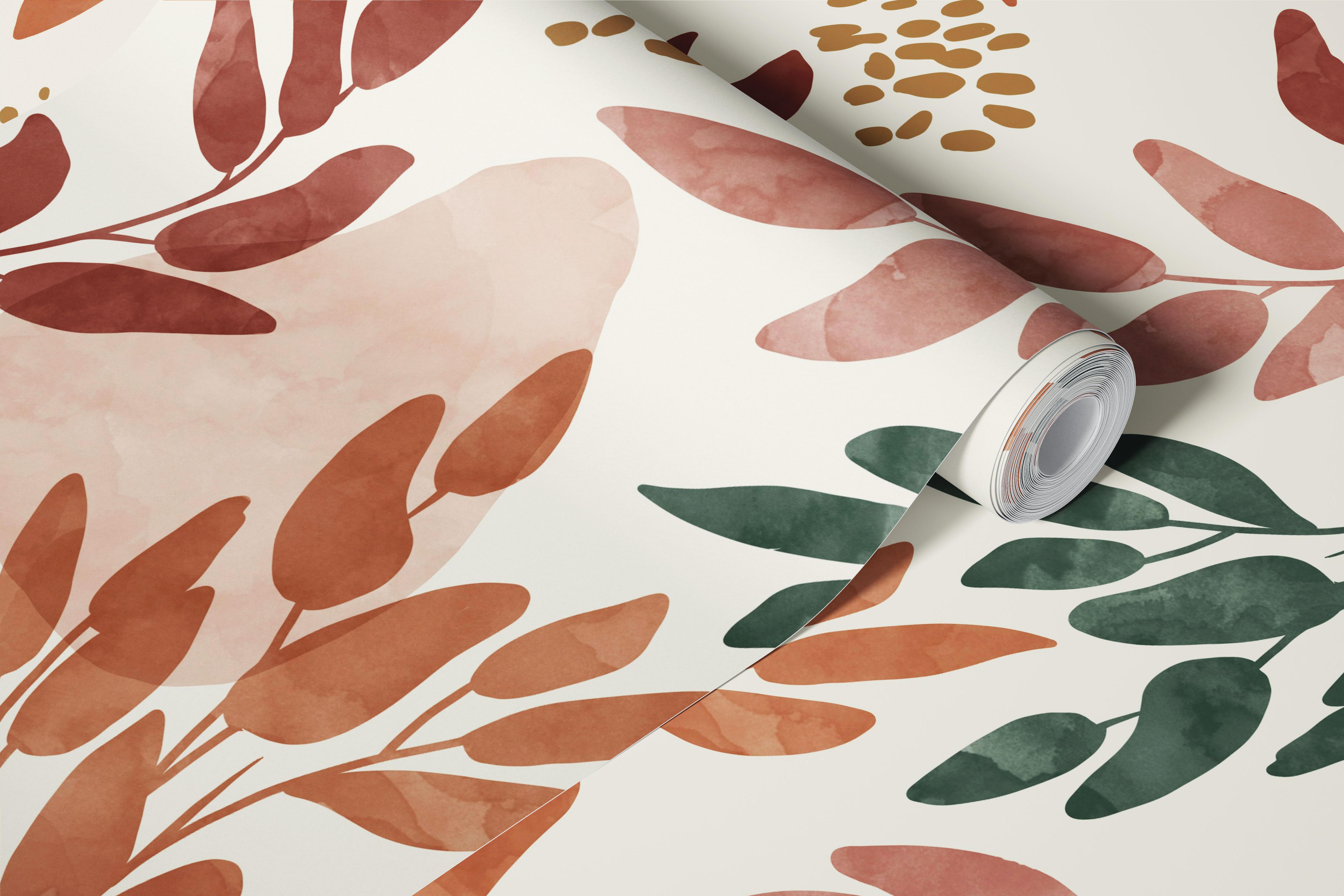 Pastel botanical wallpaper in a cozy room