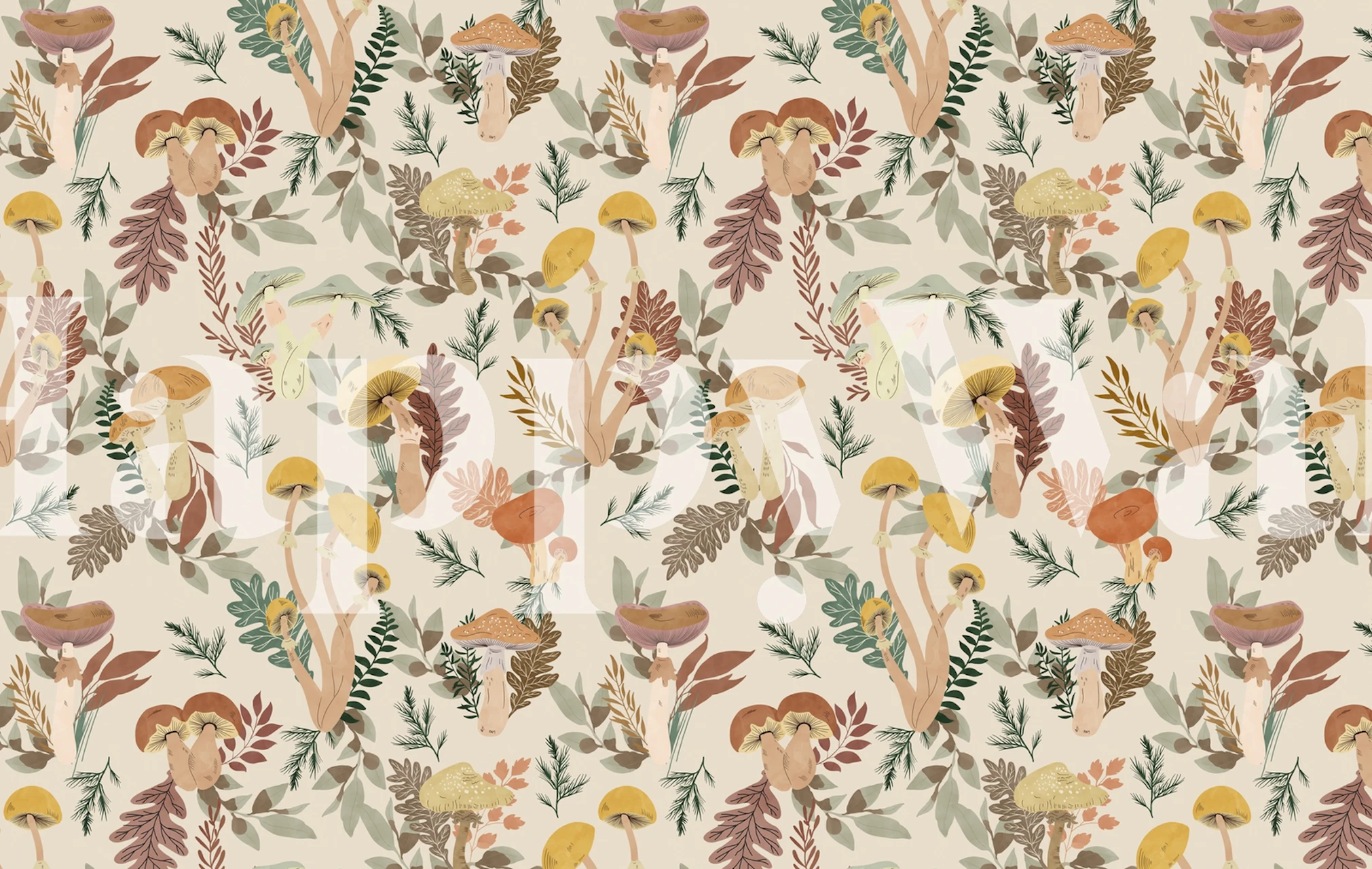 Enchanting Forest with Colorful Wild Mushrooms Wall Mural