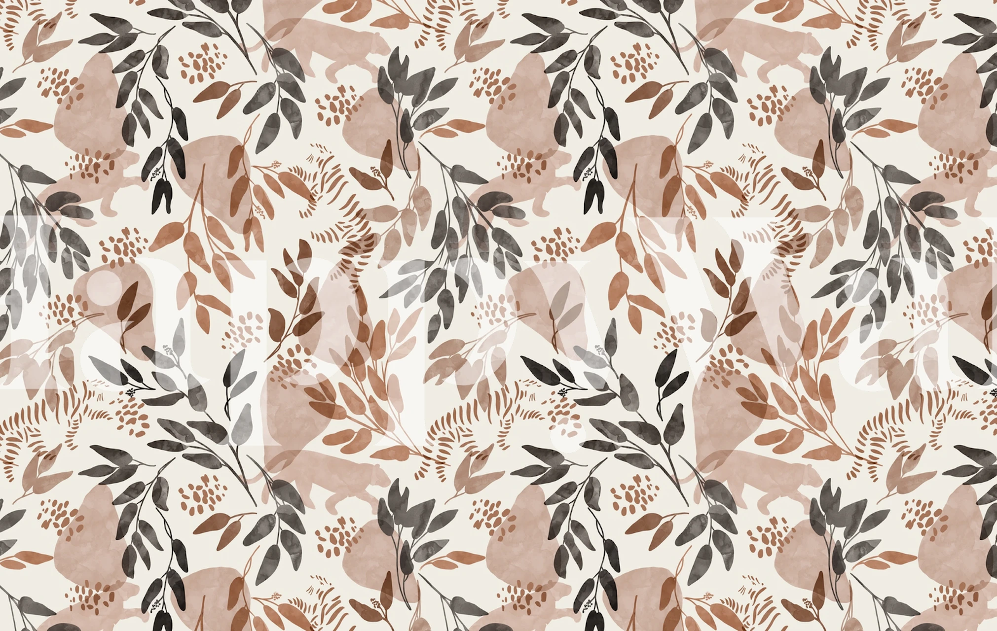 Botanical floral design with earthy tones and dark foliage wallpaper