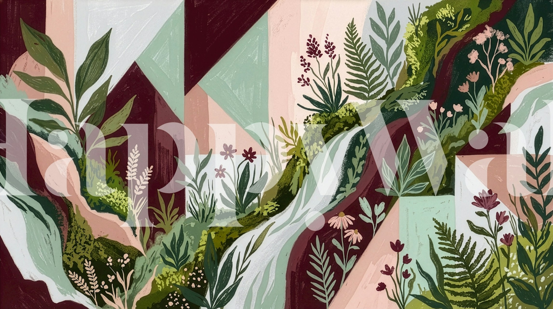 Nature-inspired wallpaper in a cozy room