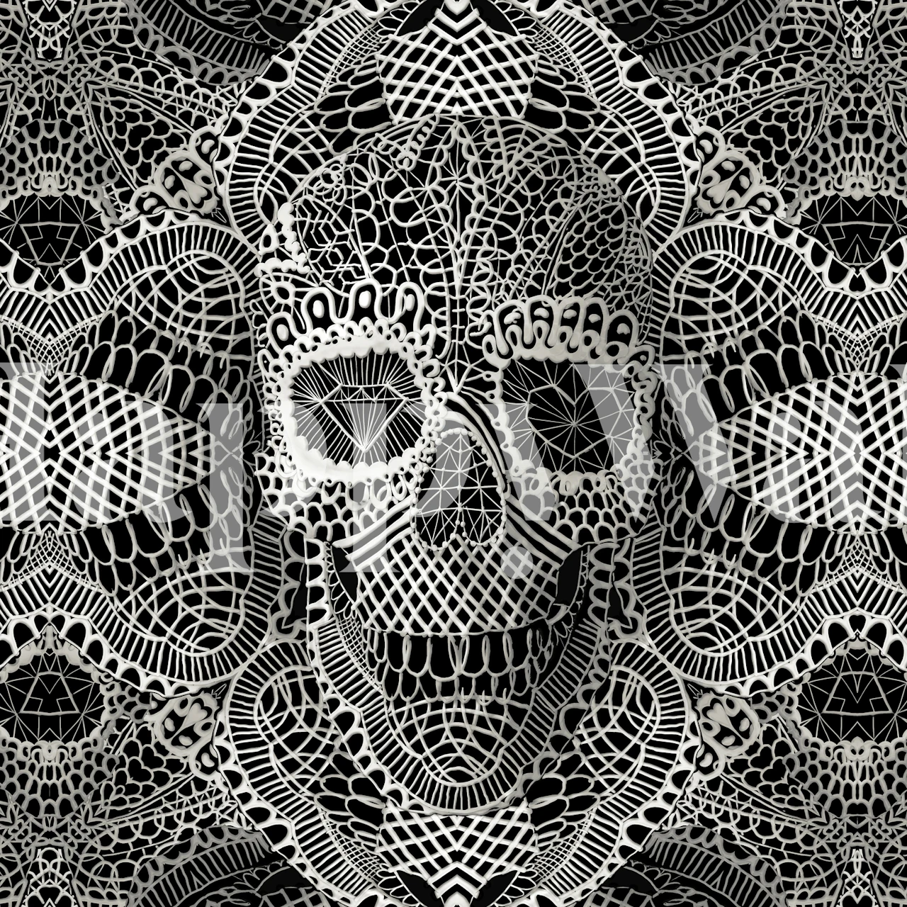 Lace skull design in black and white pattern wallpaper