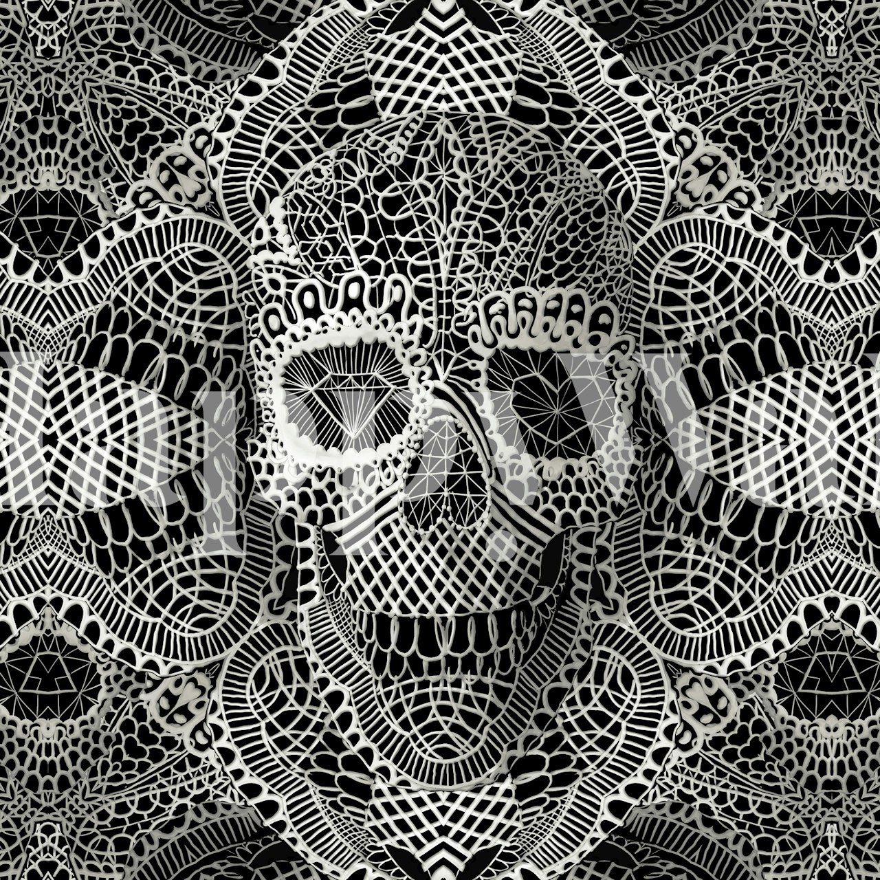 Lace skull design in black and white pattern wallpaper