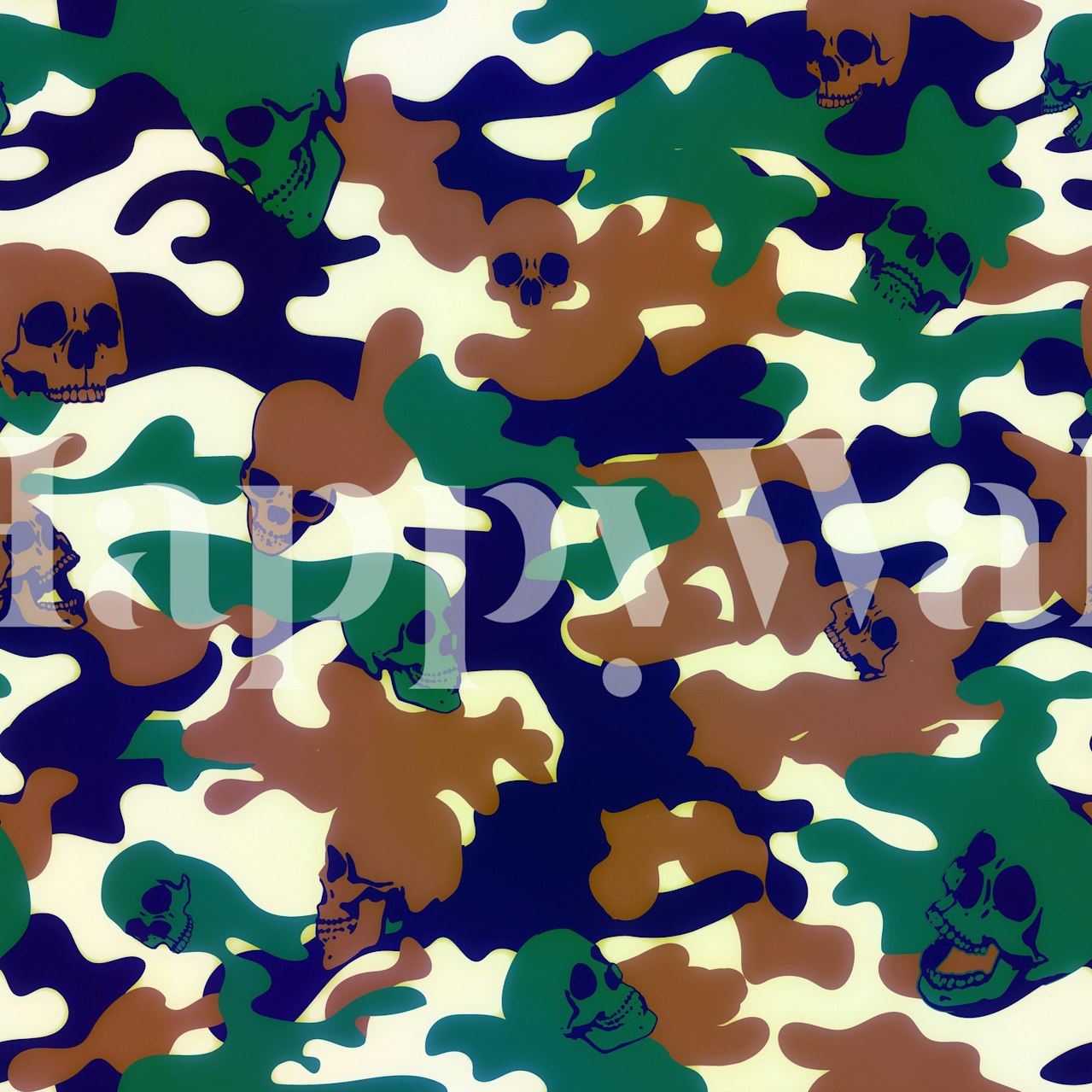 Camouflagemønster med skjulte kranieformer vægmaleri design