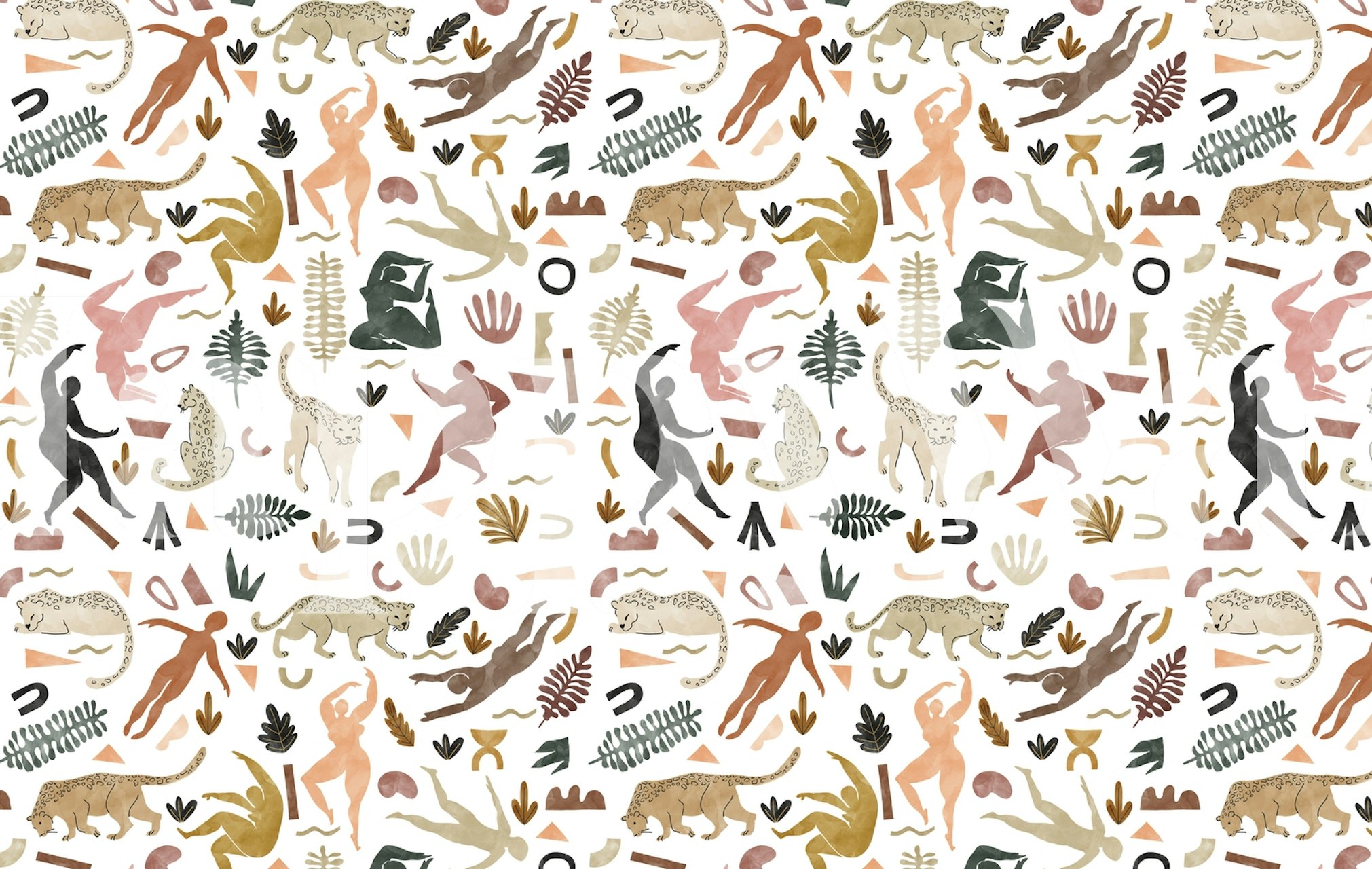 Abstract desert-themed wall mural with geometric shapes and earthy tones