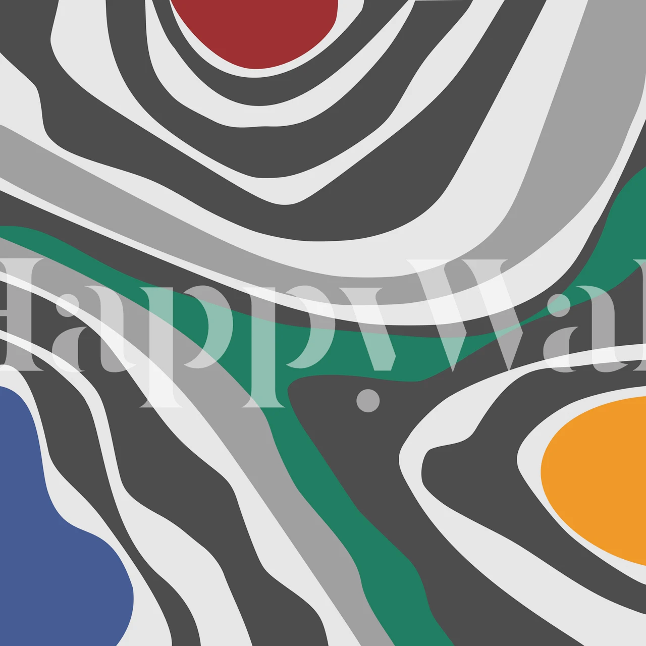 Wandbild mit abstrakten geometrischen Formen in einem modernen Farbschema mit Linien und Kurven