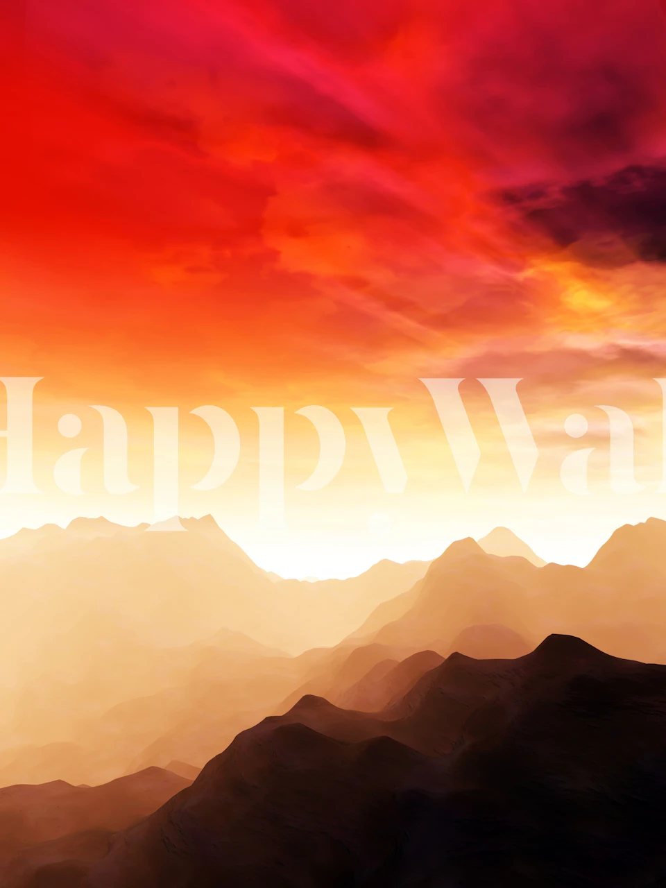 Mountains silhouetted against a vibrant red sunset wallpaper