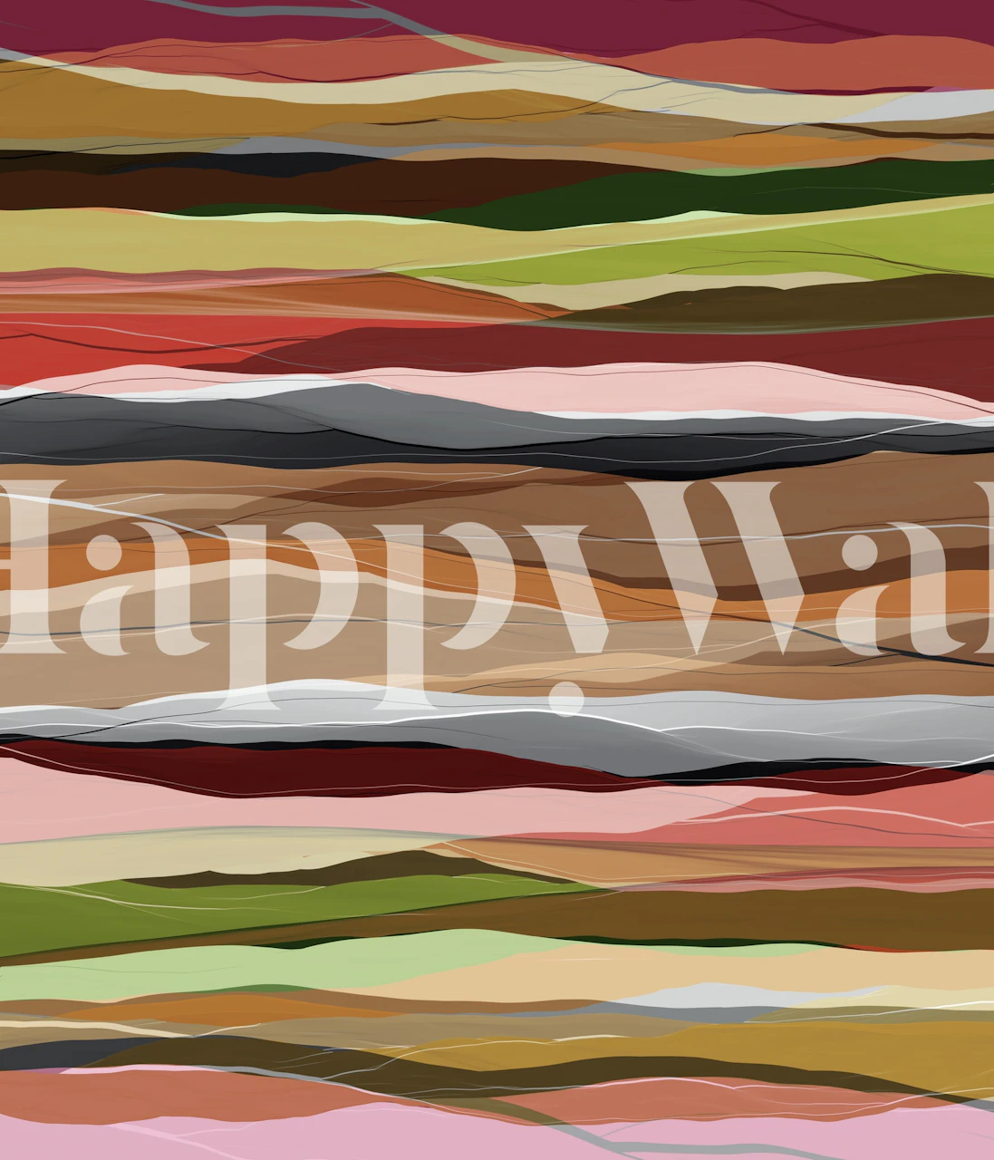 Colorful abstract wallpaper with flowing lines and shapes in shades of pink, green, brown, and gray