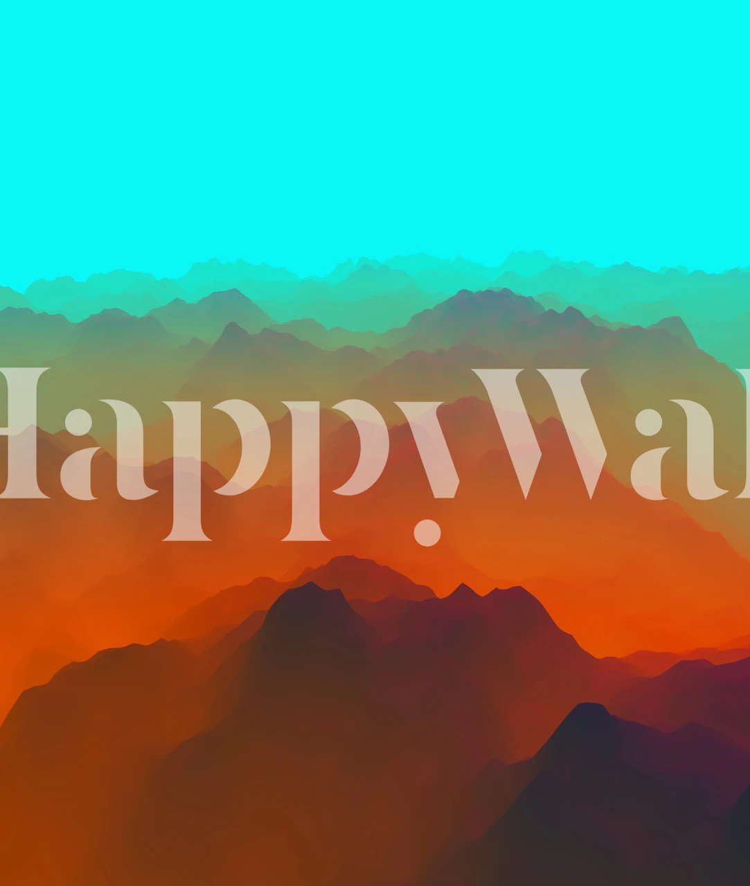 Colorful mountain landscape in turquoise and orange wallpaper