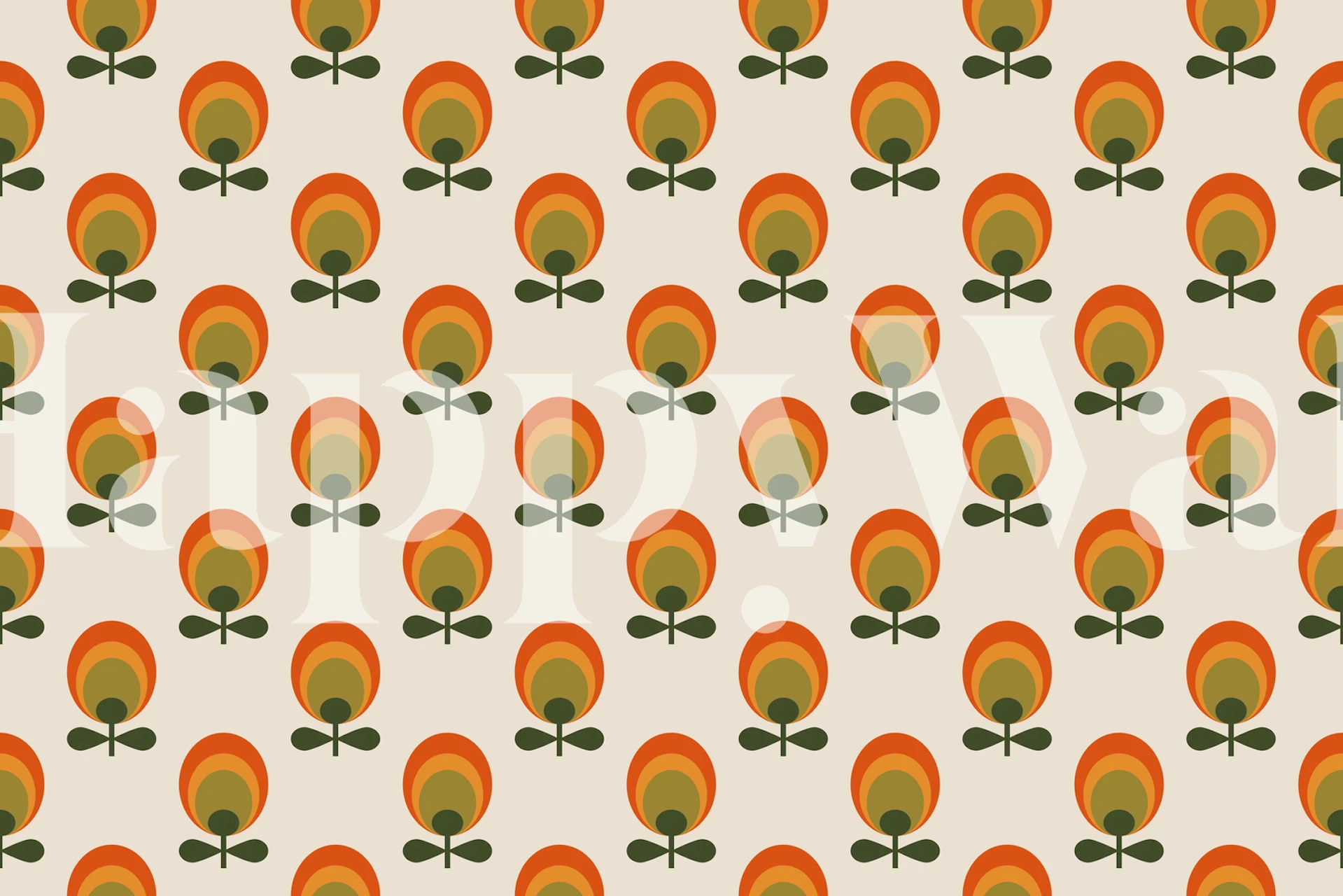 Colorful retro flower pattern in orange and green wallpaper