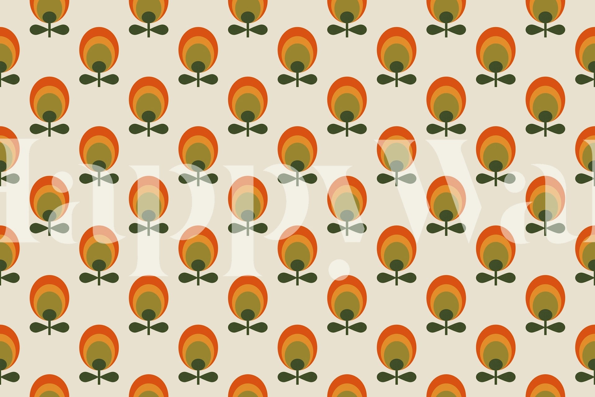 Colorful retro flower pattern in orange and green wallpaper