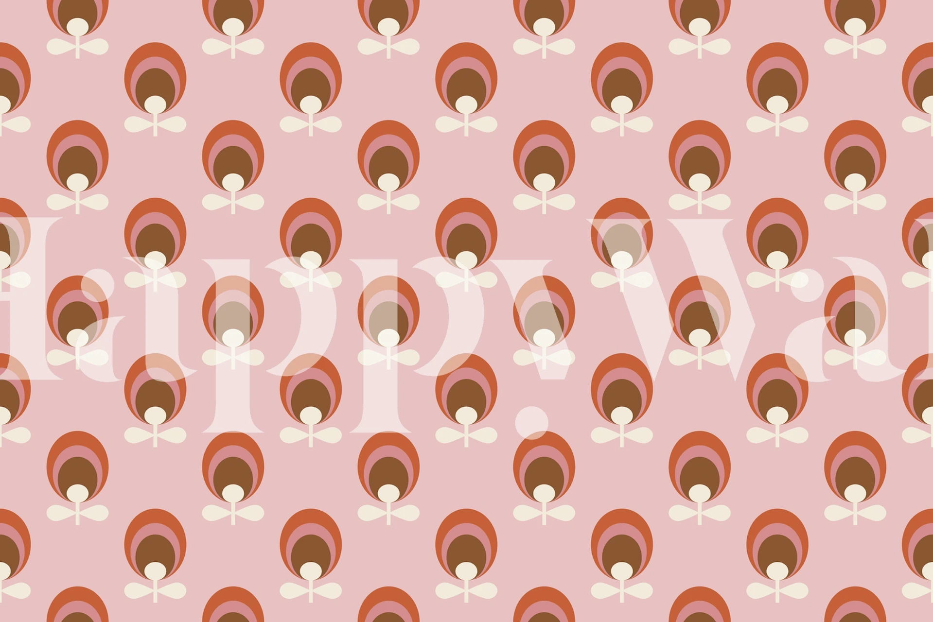 Pink floral pattern wallpaper with brown and white accents