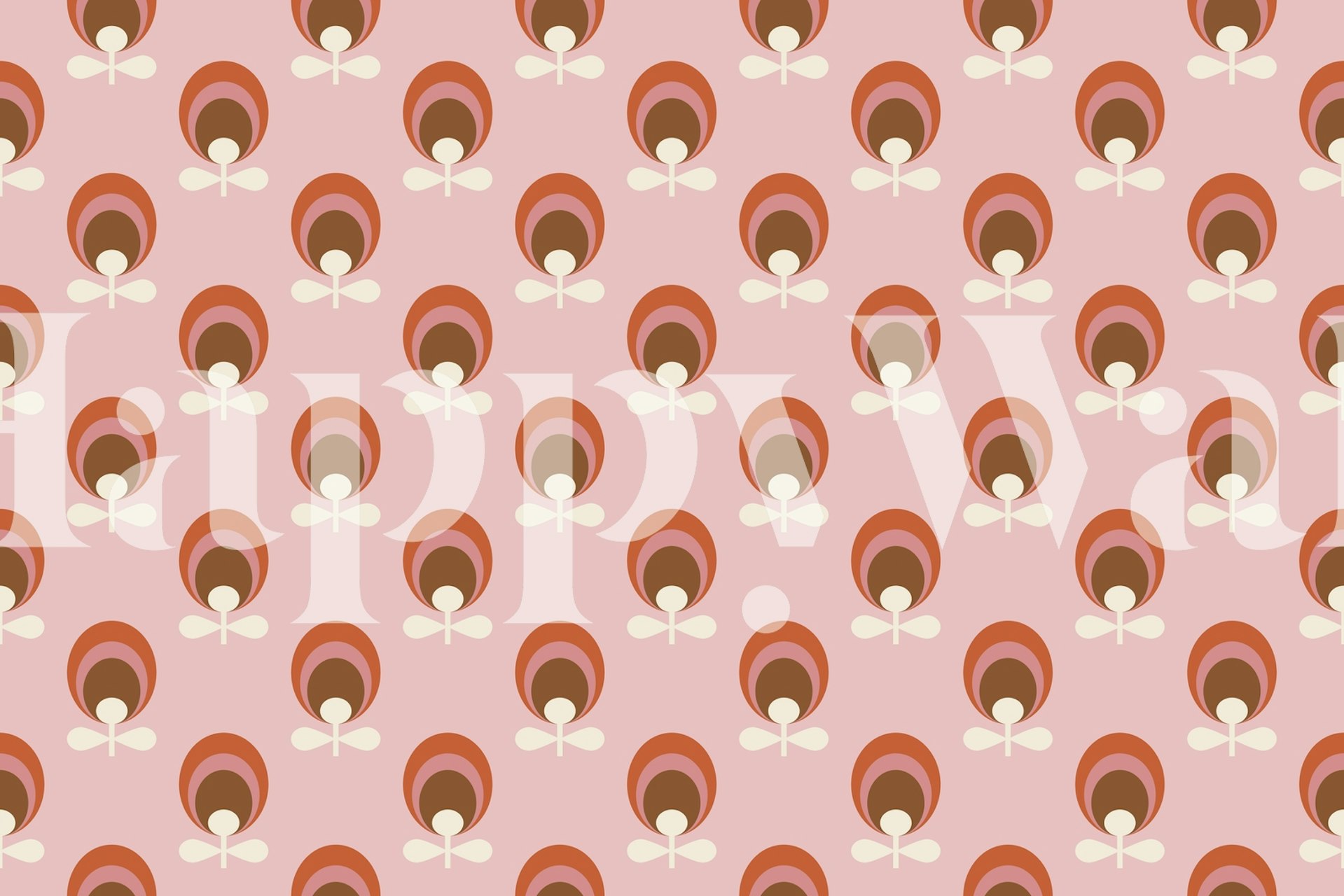 Pink floral pattern wallpaper with brown and white accents