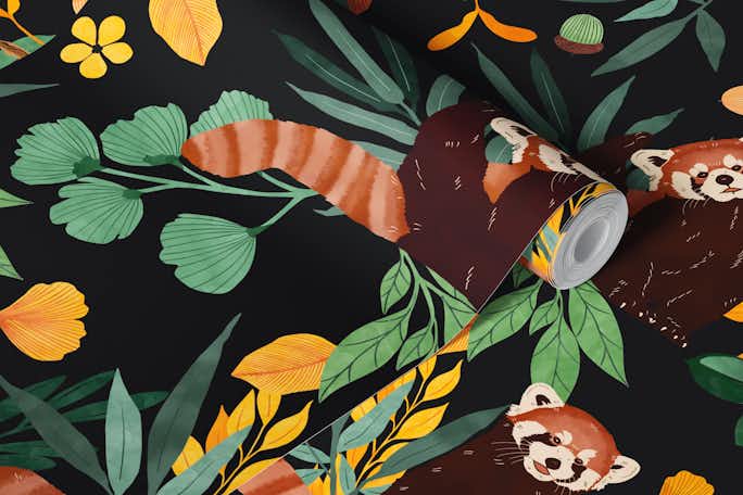 Red pandas in dark wild naturewallpaper roll