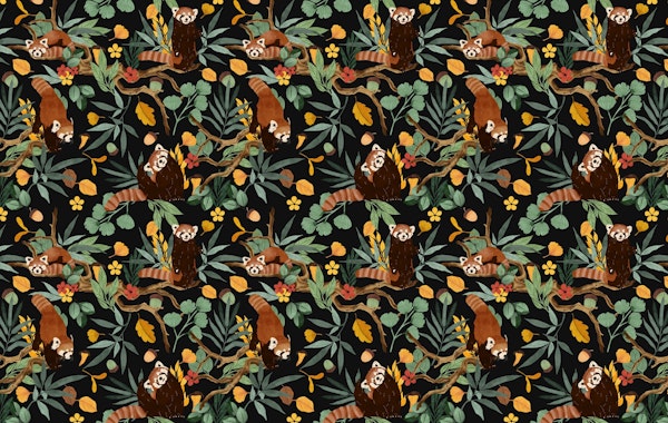 Red pandas in dark wild nature