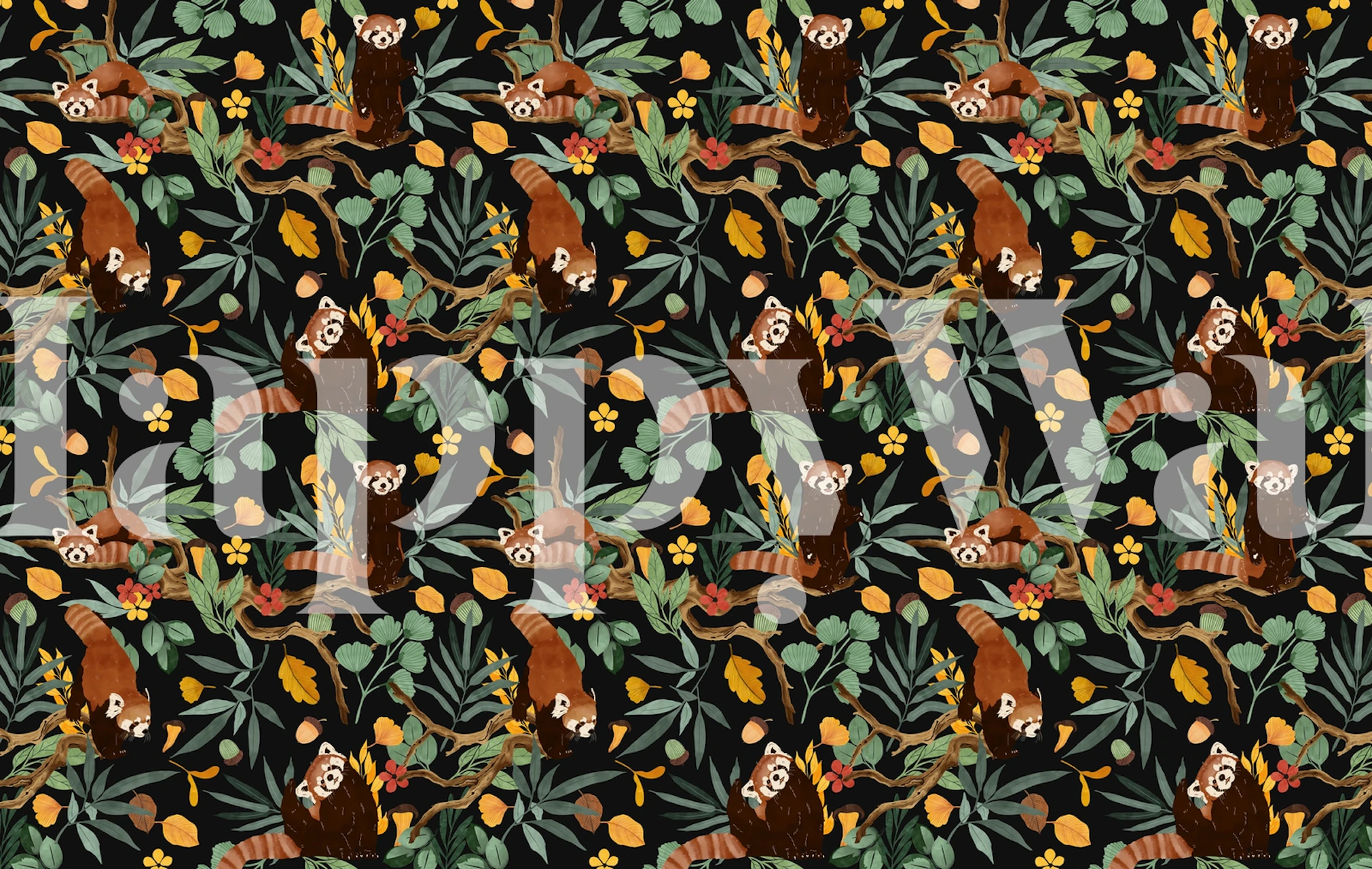 Red pandas in dark wild nature tapet