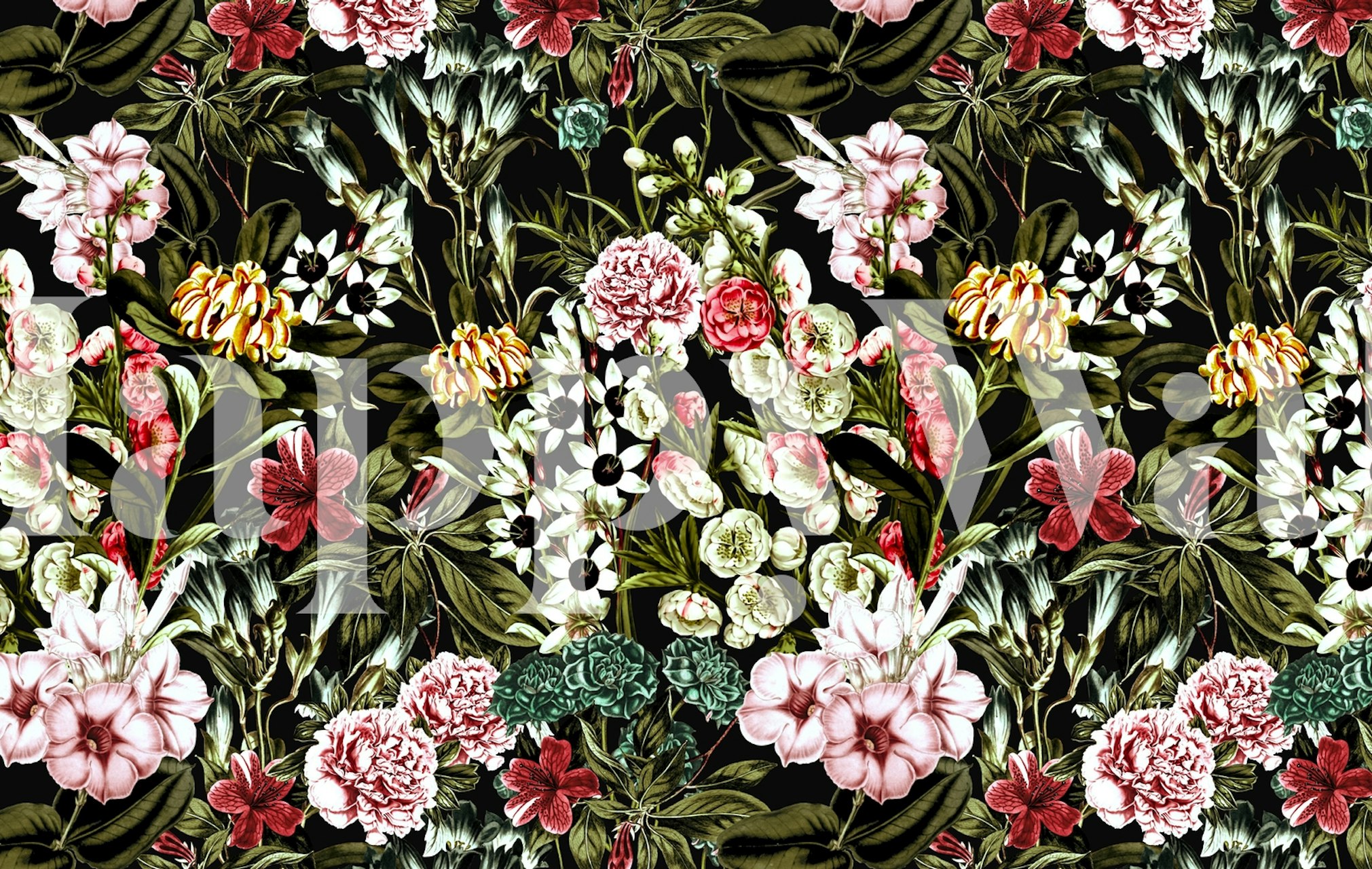 Dark bloom I floral wallpaper in a room