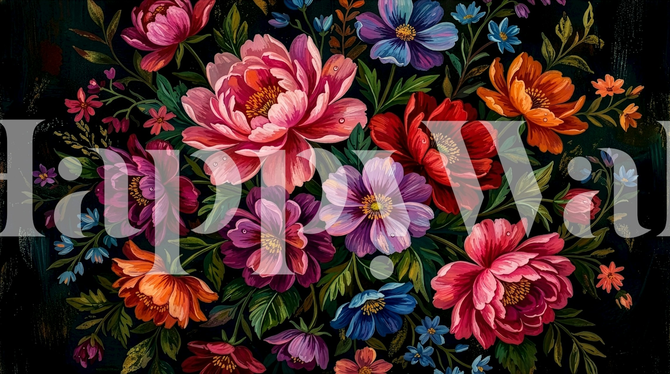 Dark bloom I floral wallpaper in a room