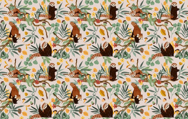 Red pandas in the wild nature