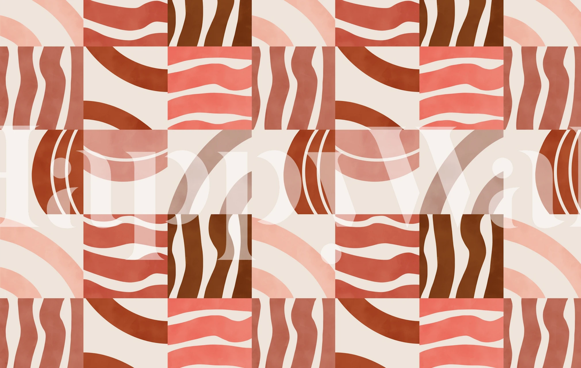 Terracotta modern shapes wallpaper in a room