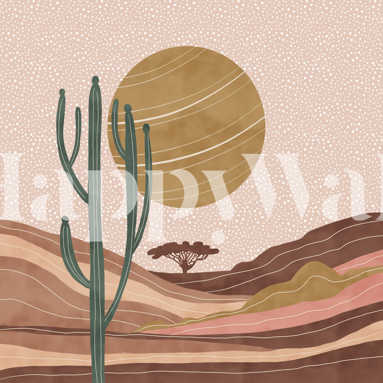 Sunset landscape savana rosa wallpaper in a room